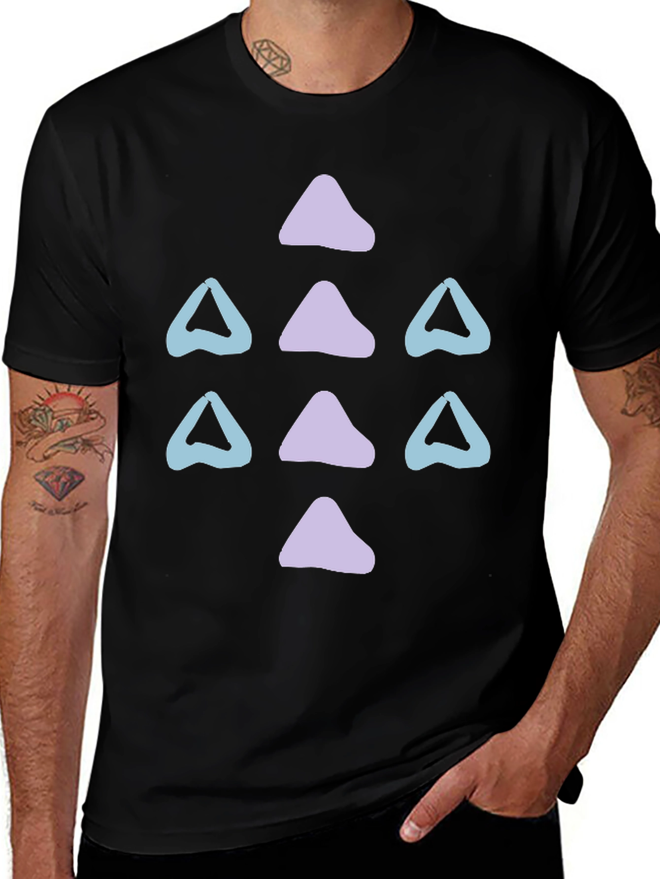 Abstract Triangle Pattern Black T-Shirt