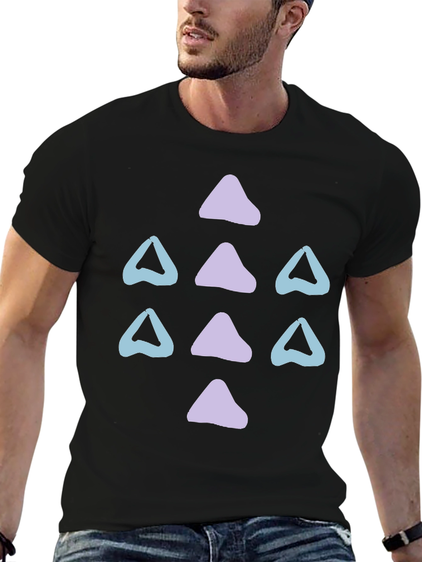 Abstract Triangle Pattern Black T-Shirt
