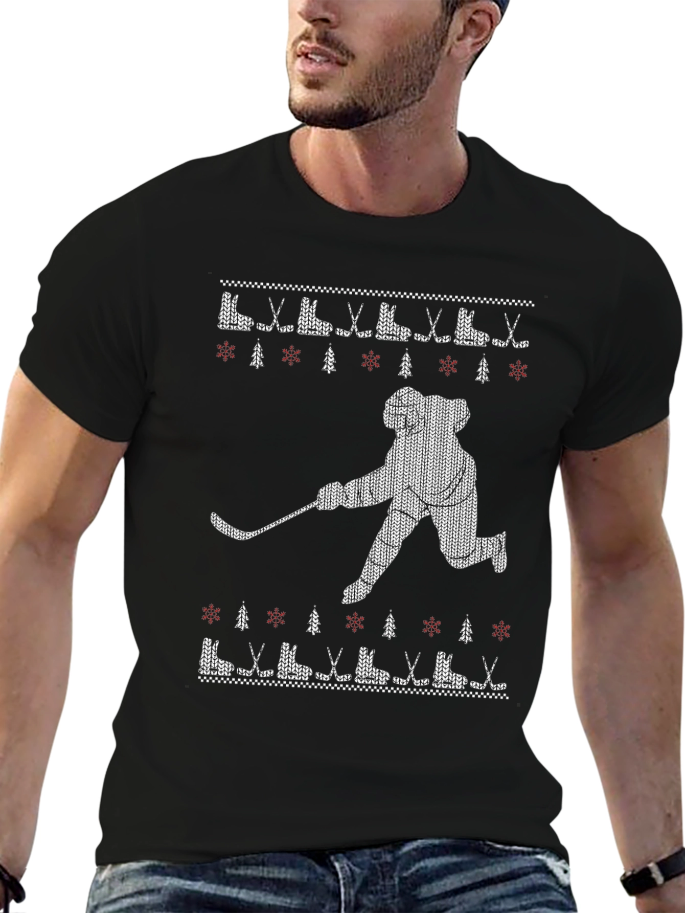 Festive Hockey Player Graphic Tee
