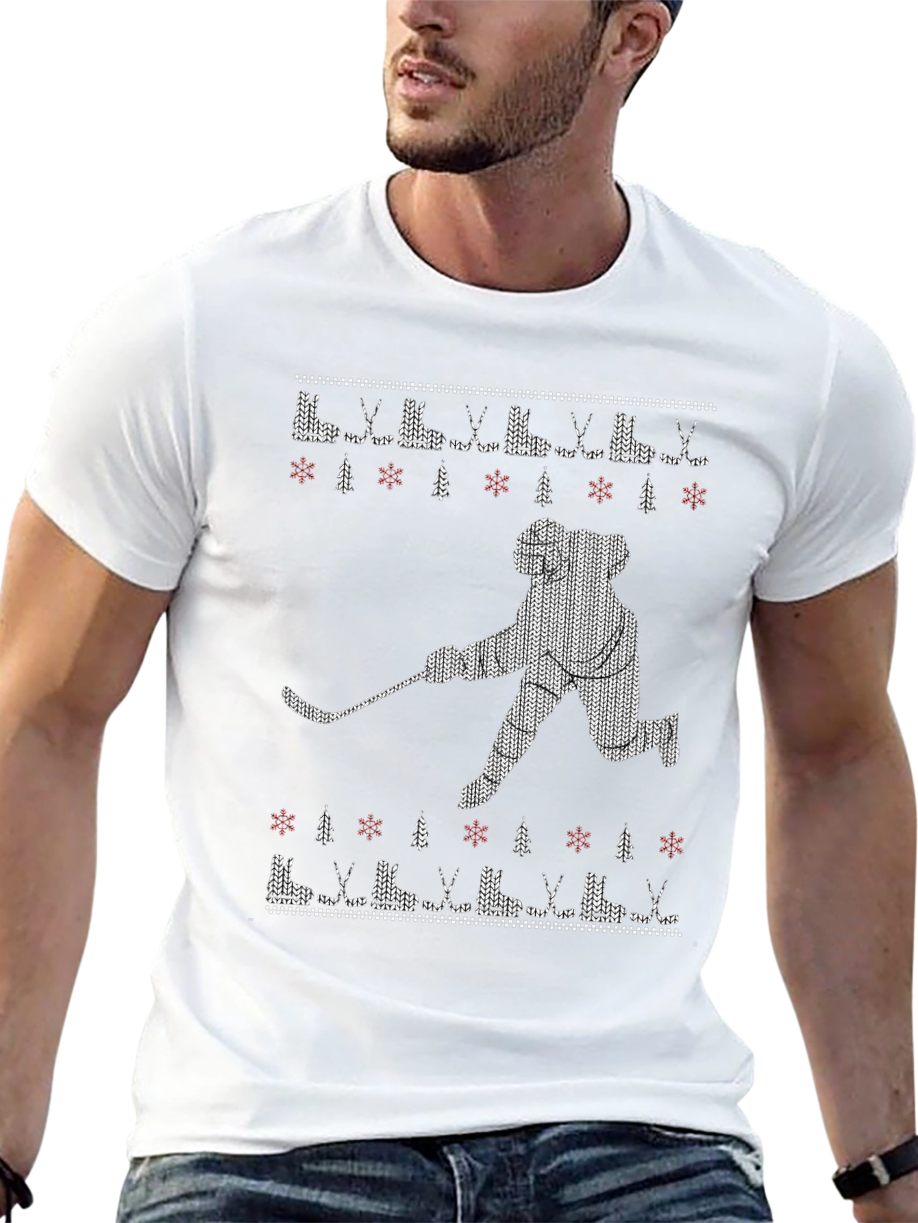 Festive Hockey Player Graphic Tee