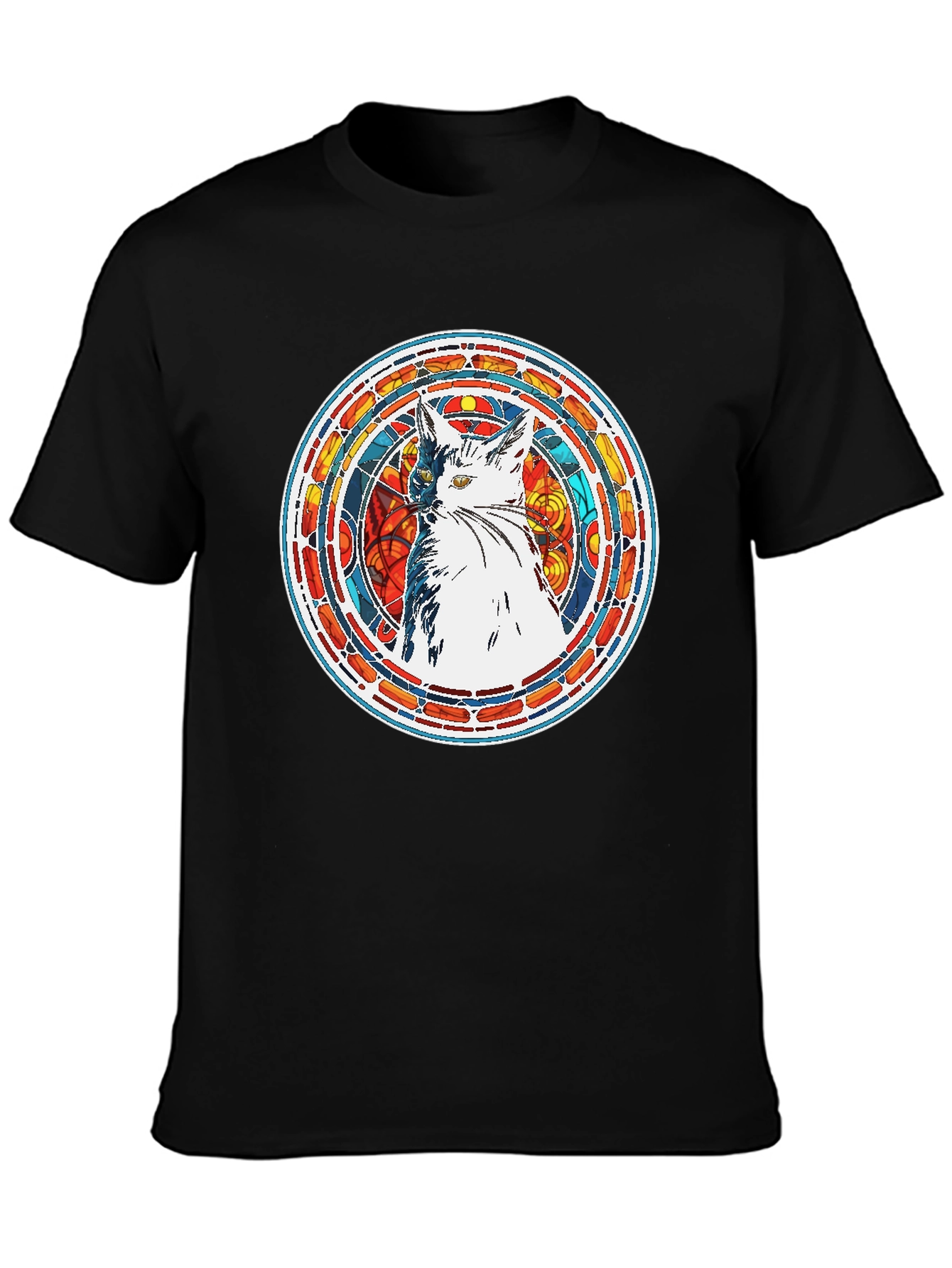 Stained Glass Cat Graphic Tee - Artistic Design
