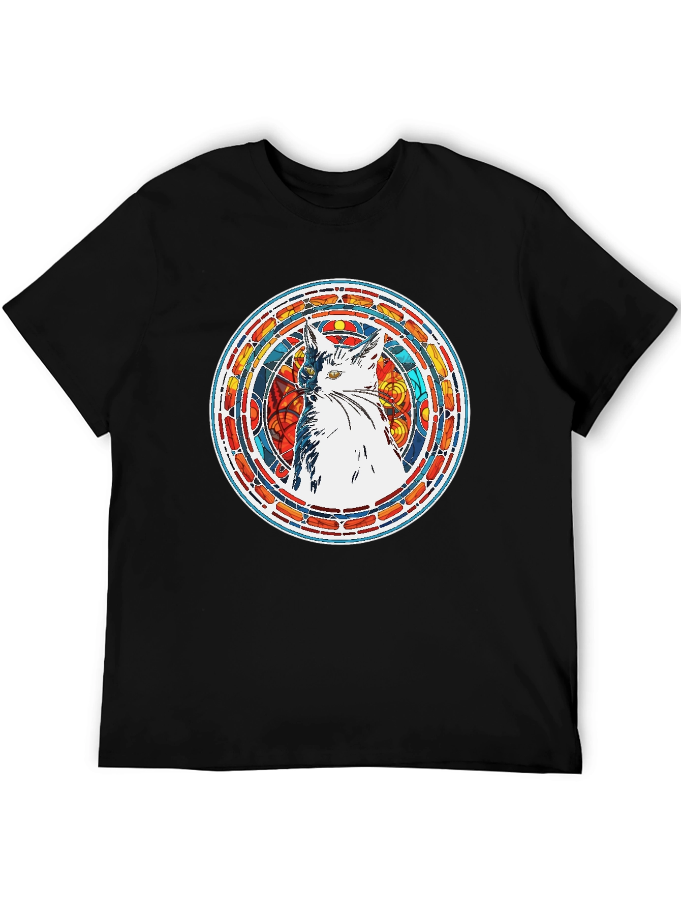 Stained Glass Cat Graphic Tee - Artistic Design