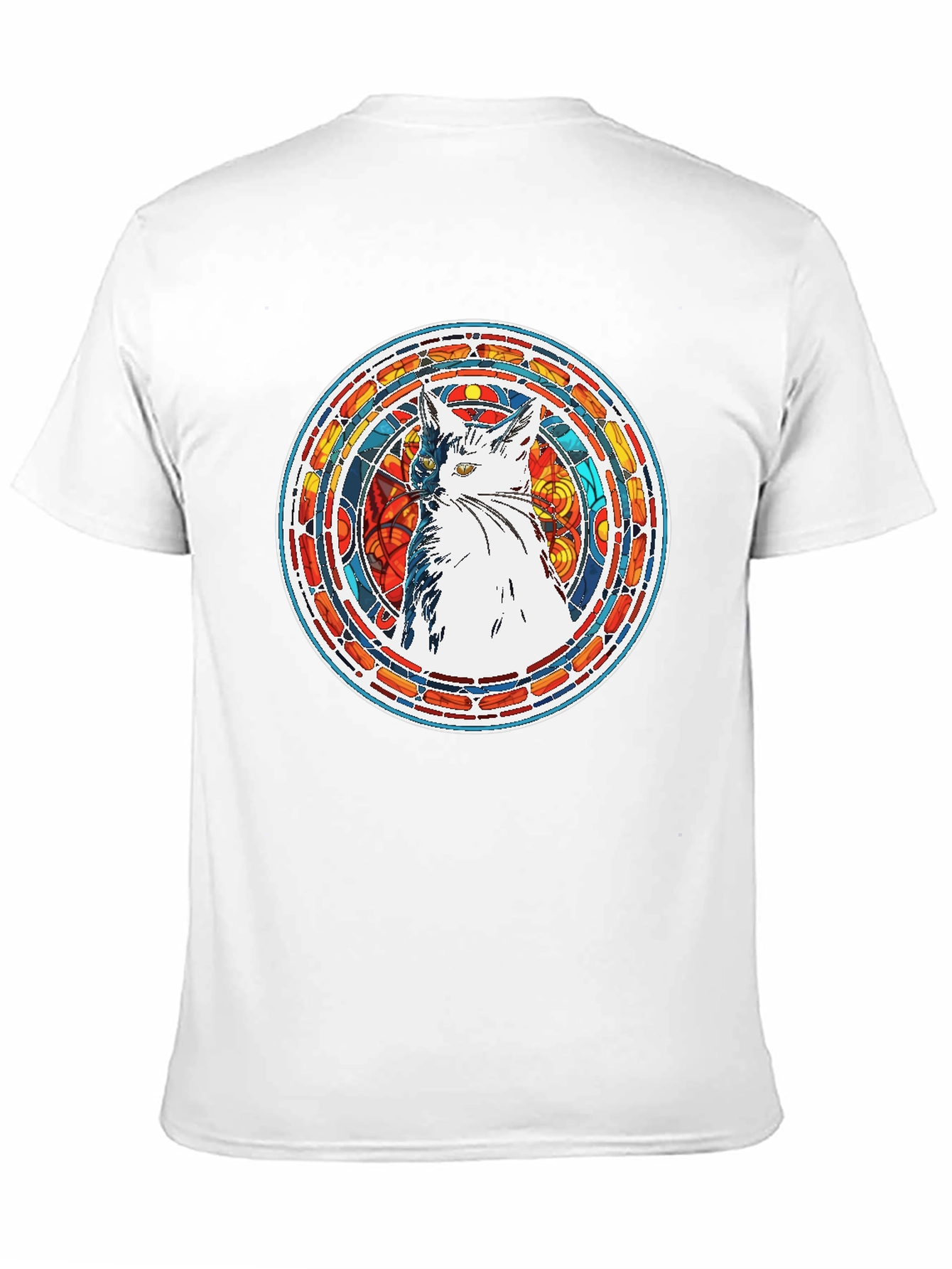 Stained Glass Cat Graphic Tee - Artistic Design