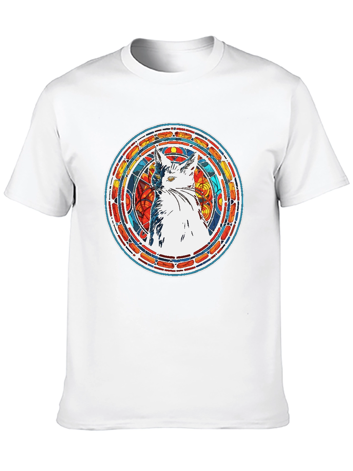 Stained Glass Cat Graphic Tee - Artistic Design