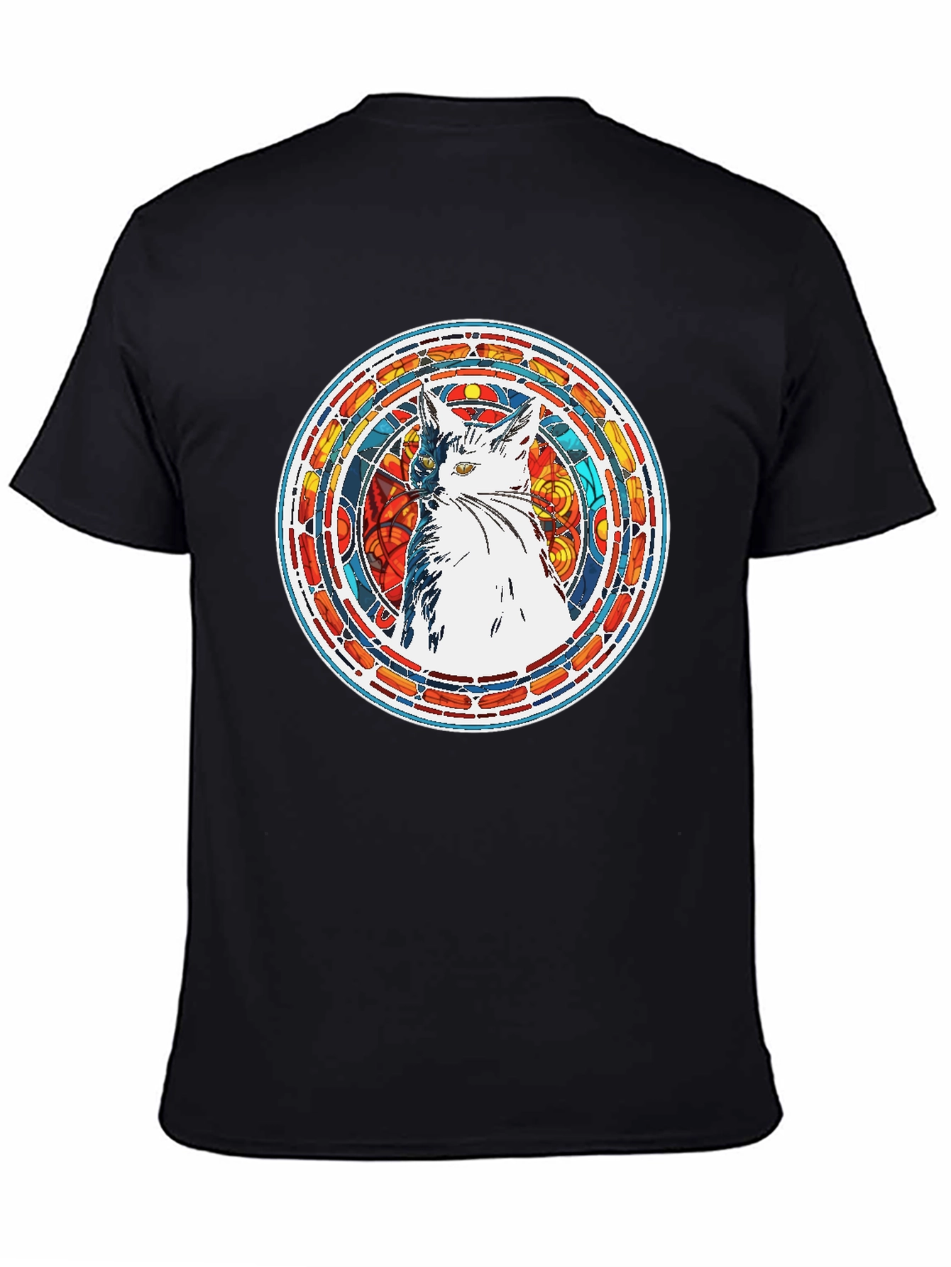 Stained Glass Cat Graphic Tee - Artistic Design