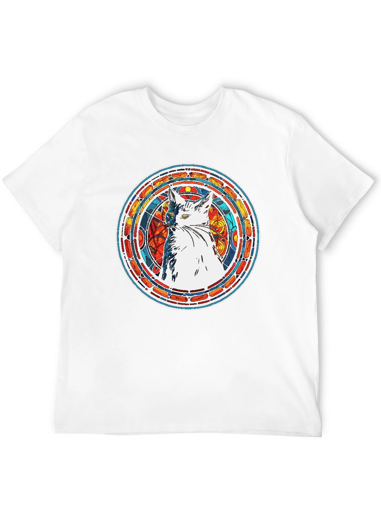 Stained Glass Cat Graphic Tee - Artistic Design