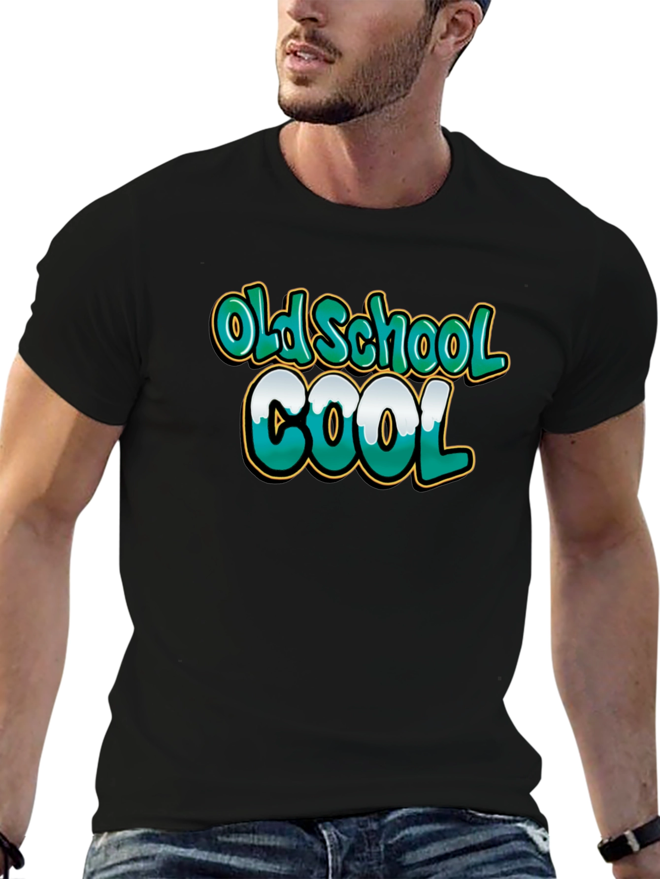 Old School Cool Graphic Tee - Black Cotton T-Shirt