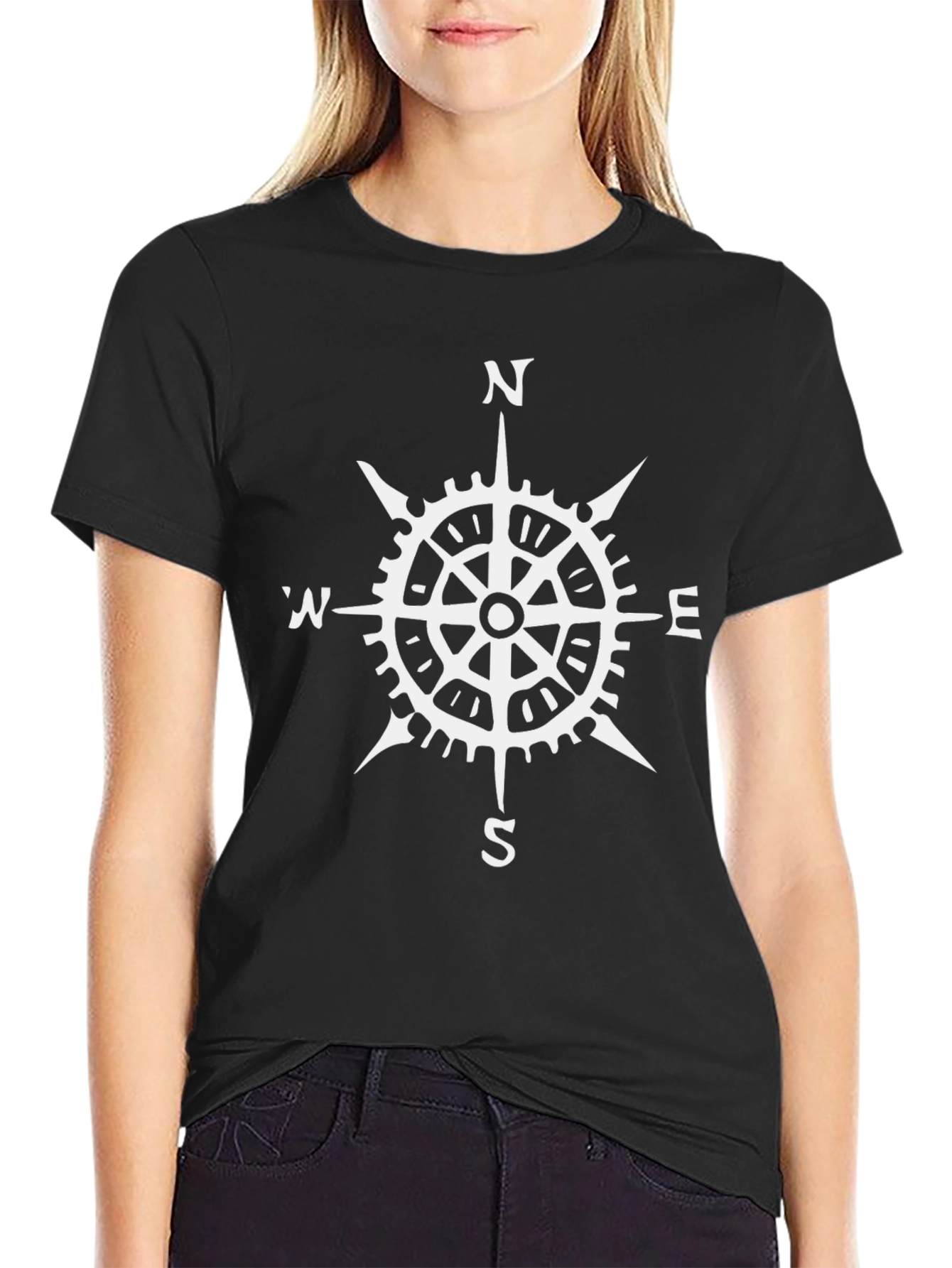 Compass Rose Graphic T-Shirt - Black Cotton Tee