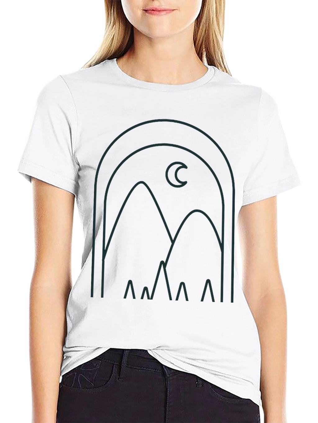 Modern Graphic Tee: Mountain and Moon Design