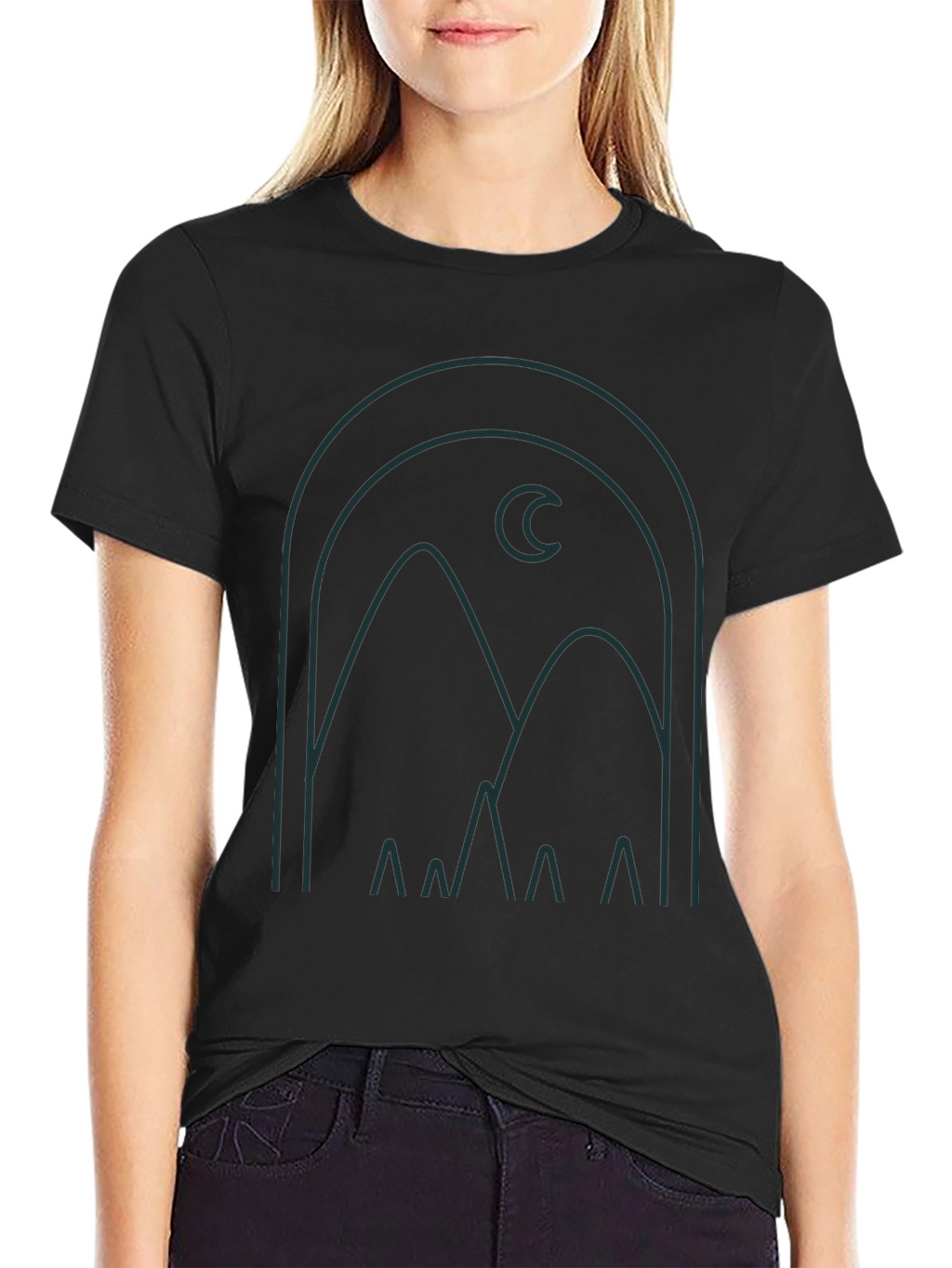 Modern Graphic Tee: Mountain and Moon Design