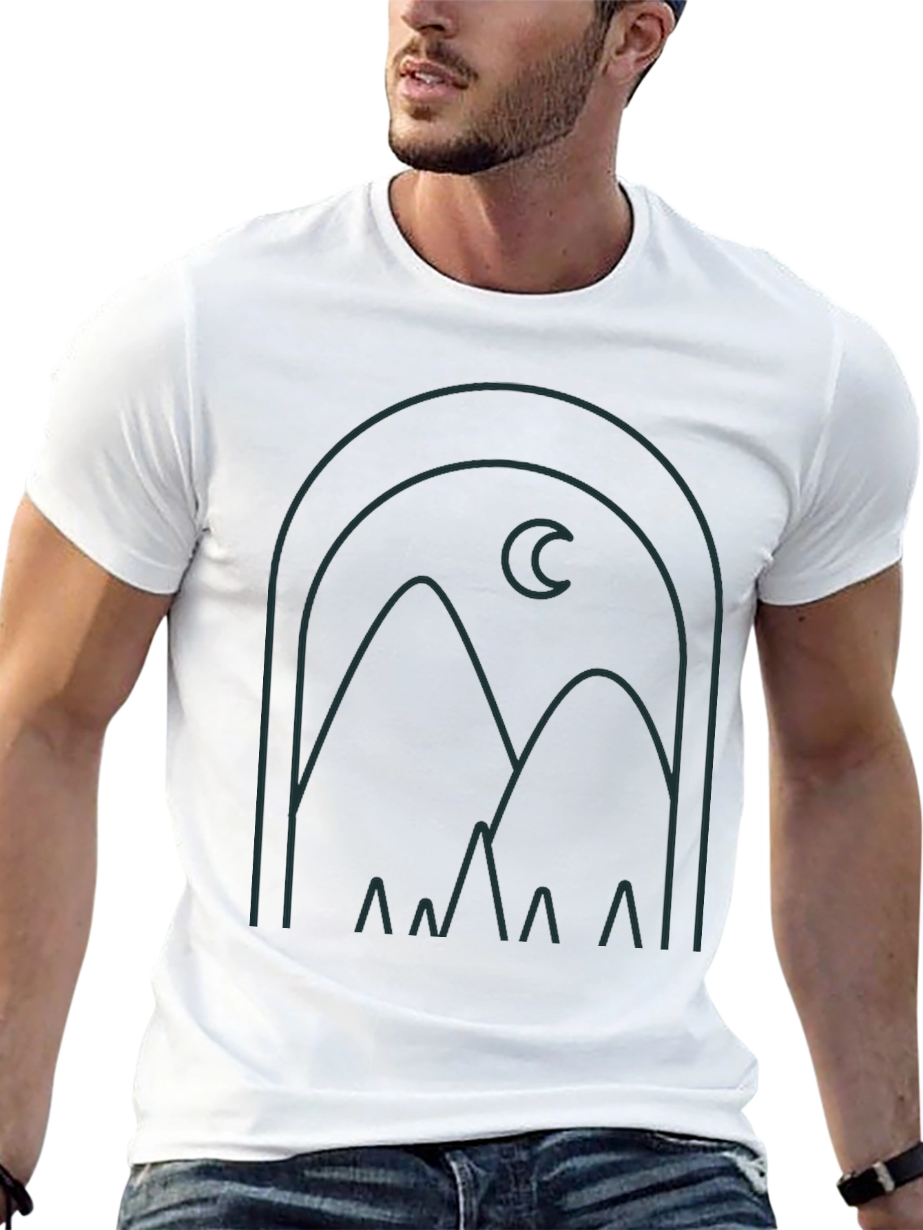 Modern Graphic Tee: Mountain and Moon Design