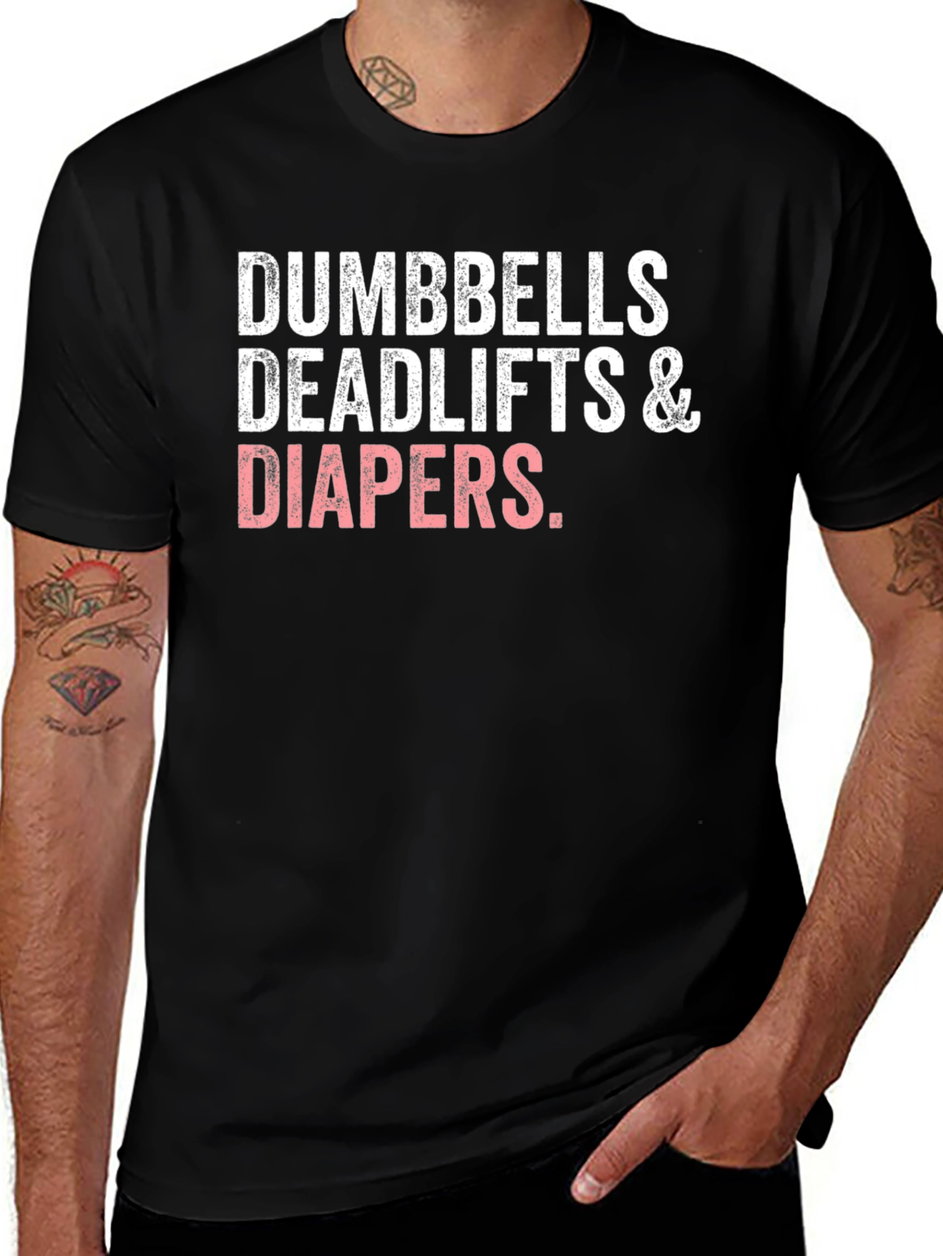 Dumbbells Deadlifts & Diapers Black T-Shirt