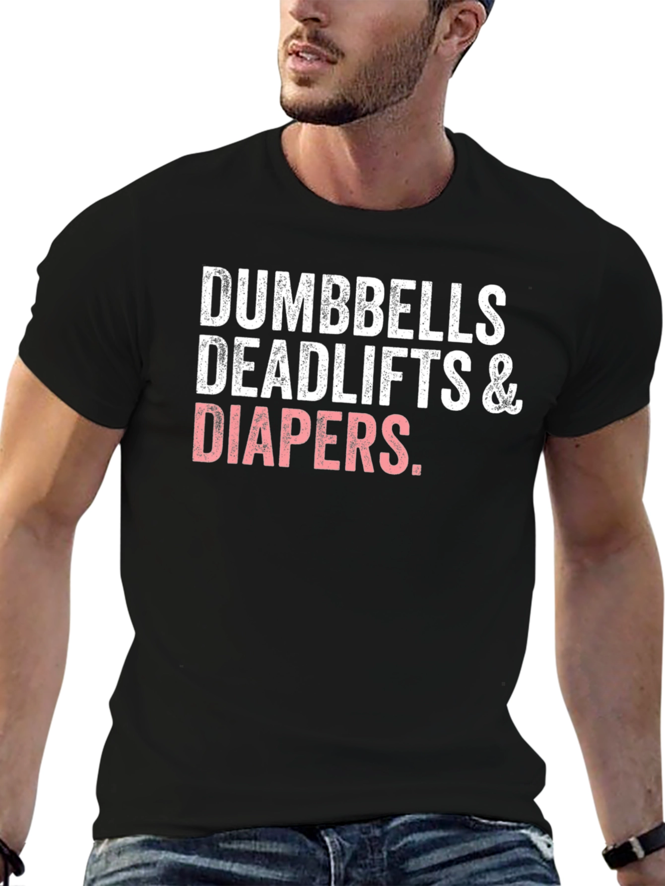 Dumbbells Deadlifts & Diapers Black T-Shirt