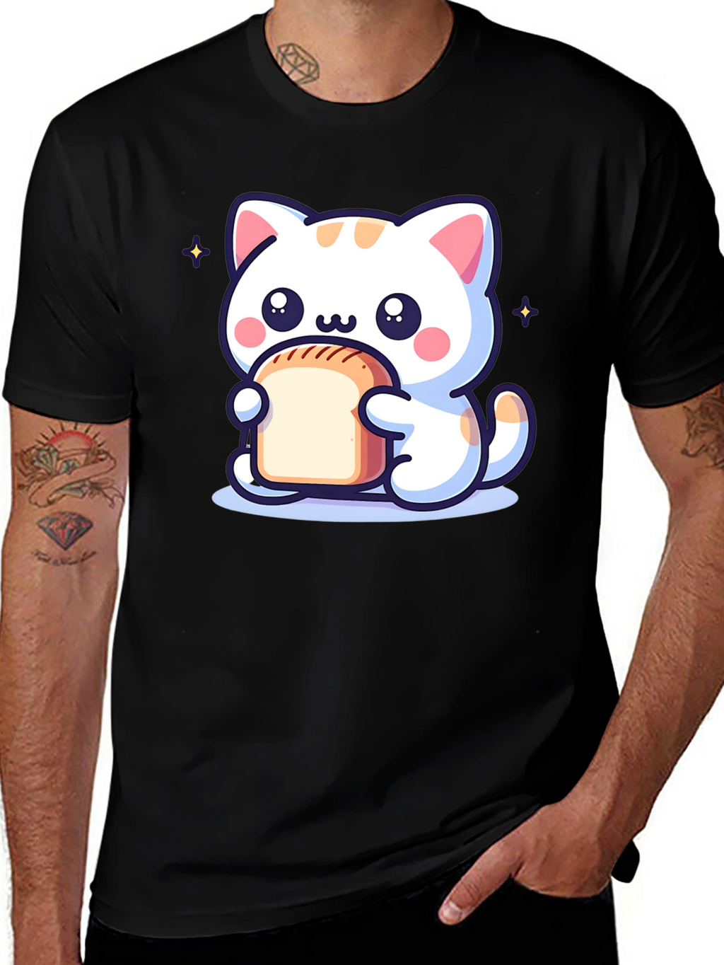 Cute Cartoon Cat Holding Bread T-Shirt