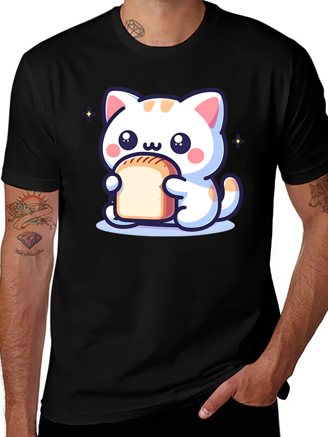 Cute Cartoon Cat Holding Bread T-Shirt