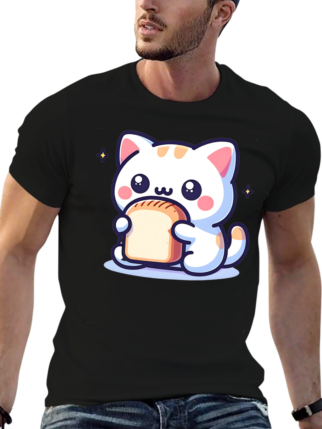 Cute Cartoon Cat Holding Bread T-Shirt
