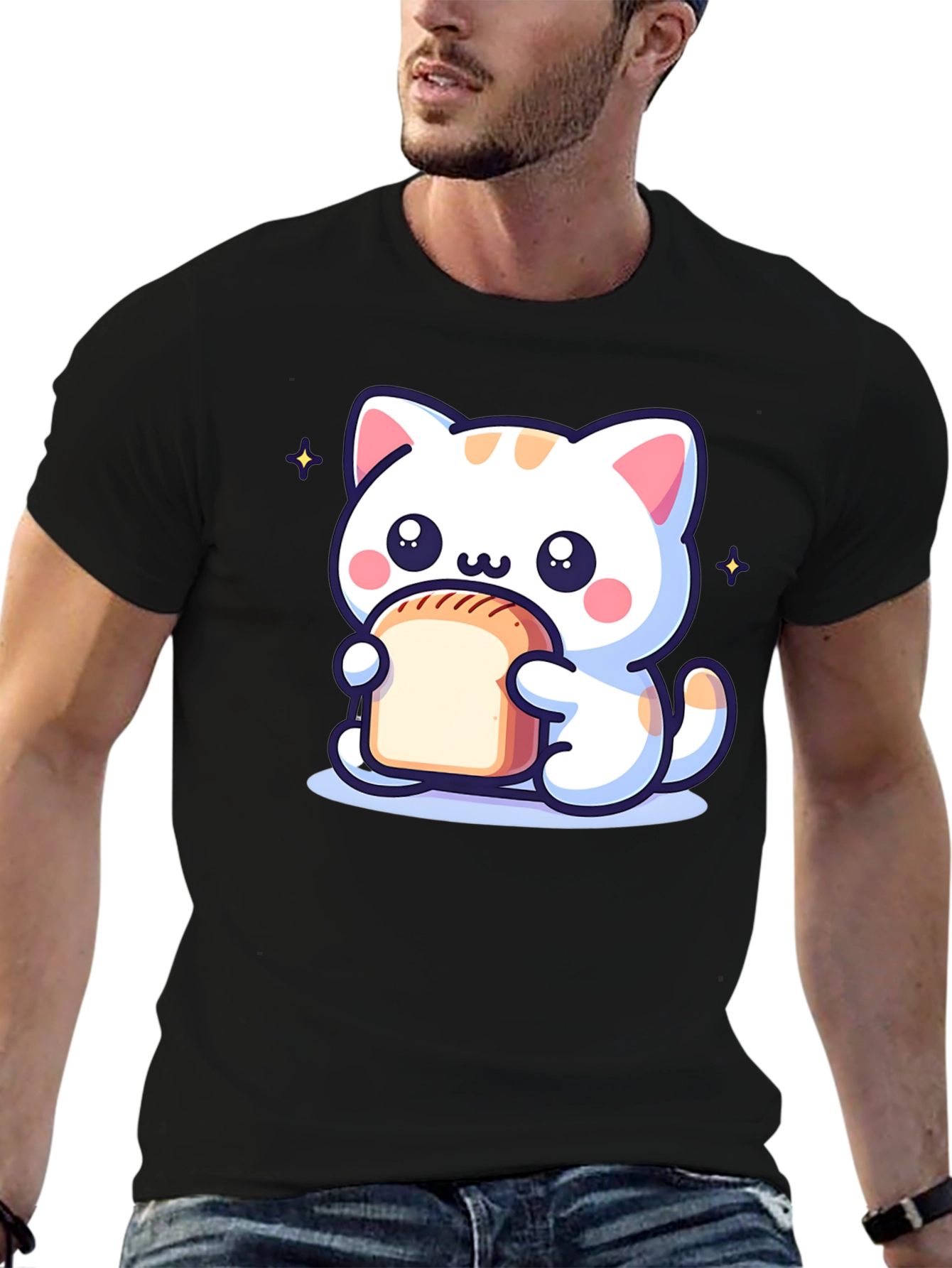 Cute Cartoon Cat Holding Bread T-Shirt