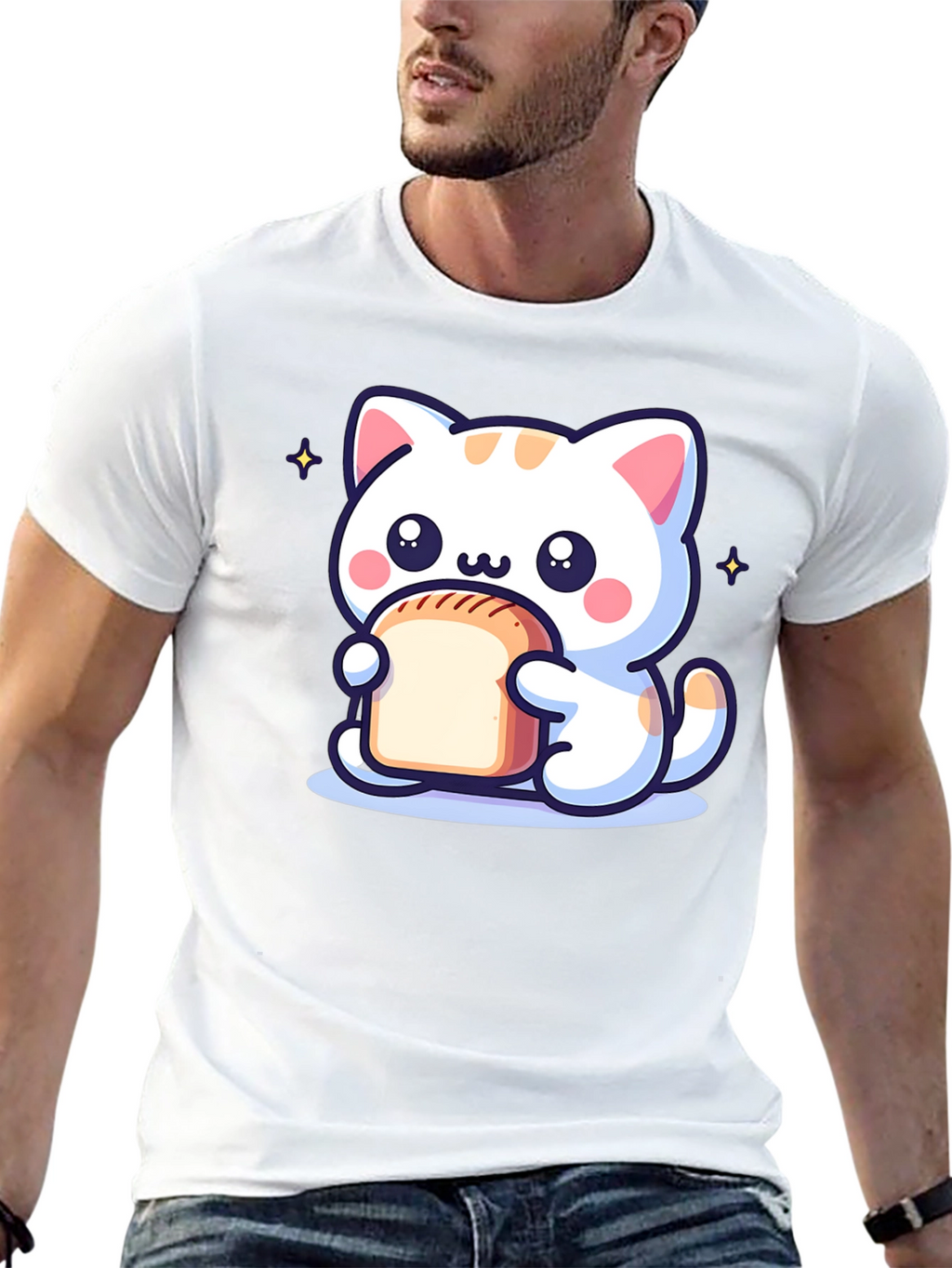 Cute Cartoon Cat Holding Bread T-Shirt