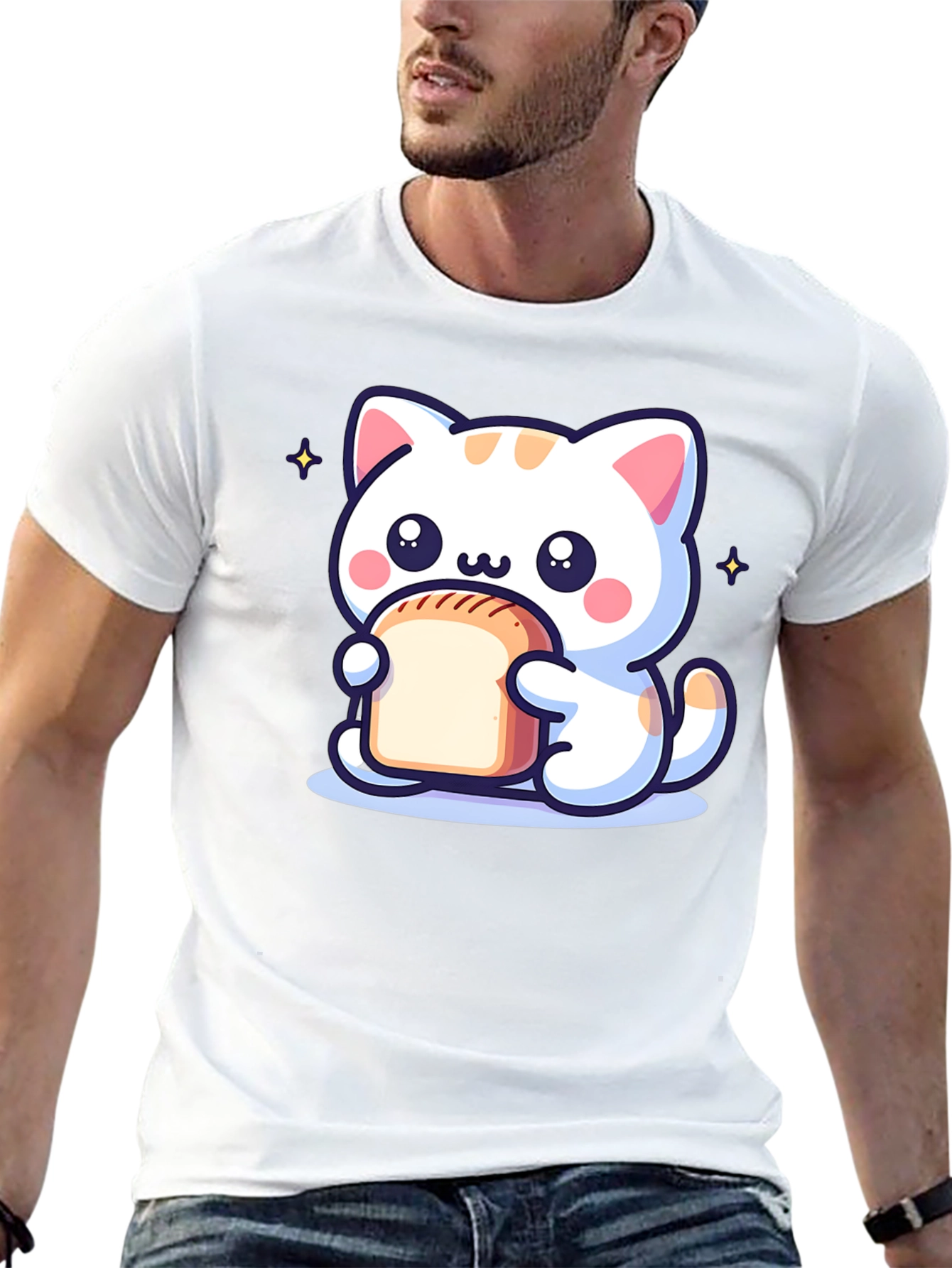 Cute Cartoon Cat Holding Bread T-Shirt