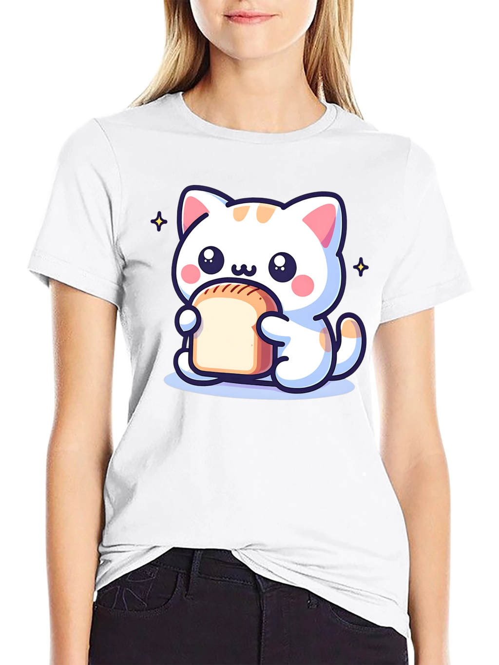 Cute Cartoon Cat Holding Bread T-Shirt
