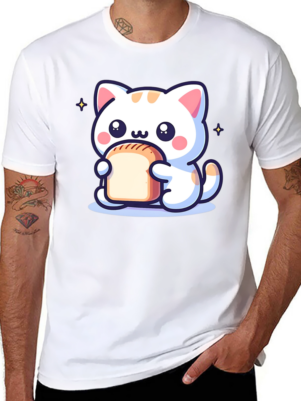 Cute Cartoon Cat Holding Bread T-Shirt