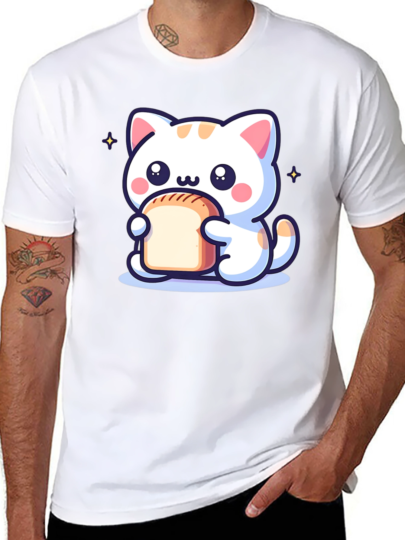 Cute Cartoon Cat Holding Bread T-Shirt