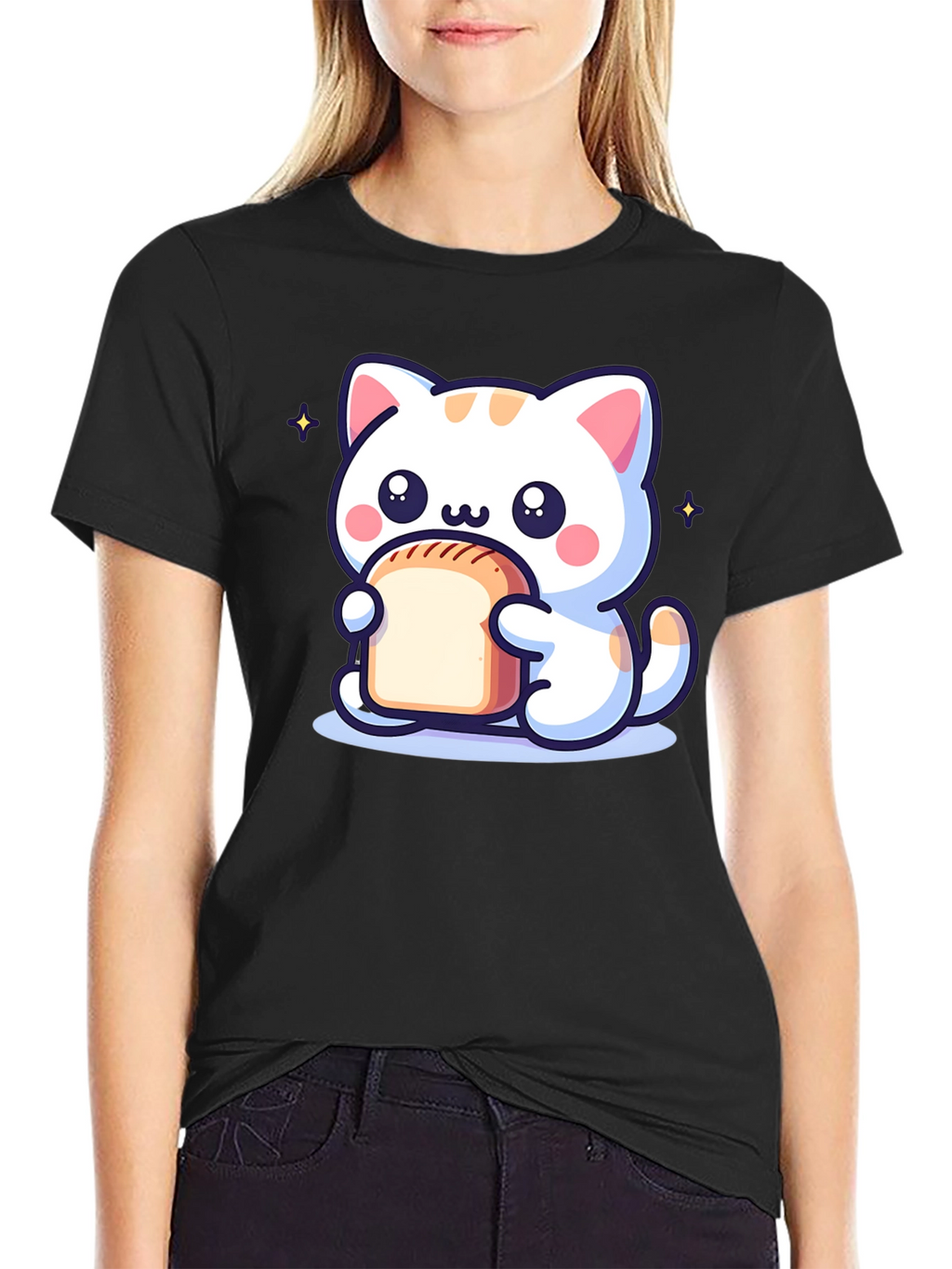 Cute Cartoon Cat Holding Bread T-Shirt