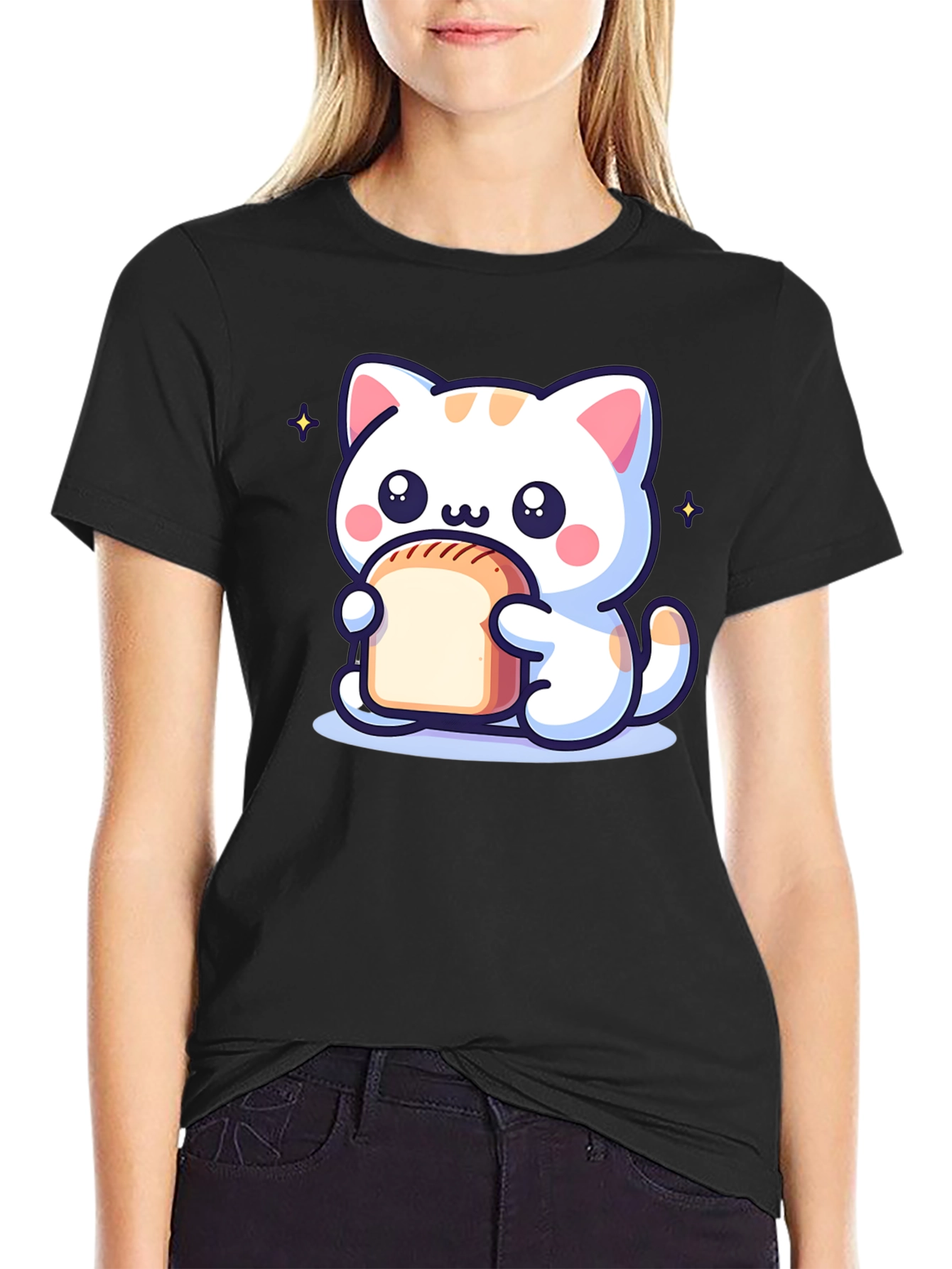 Cute Cartoon Cat Holding Bread T-Shirt