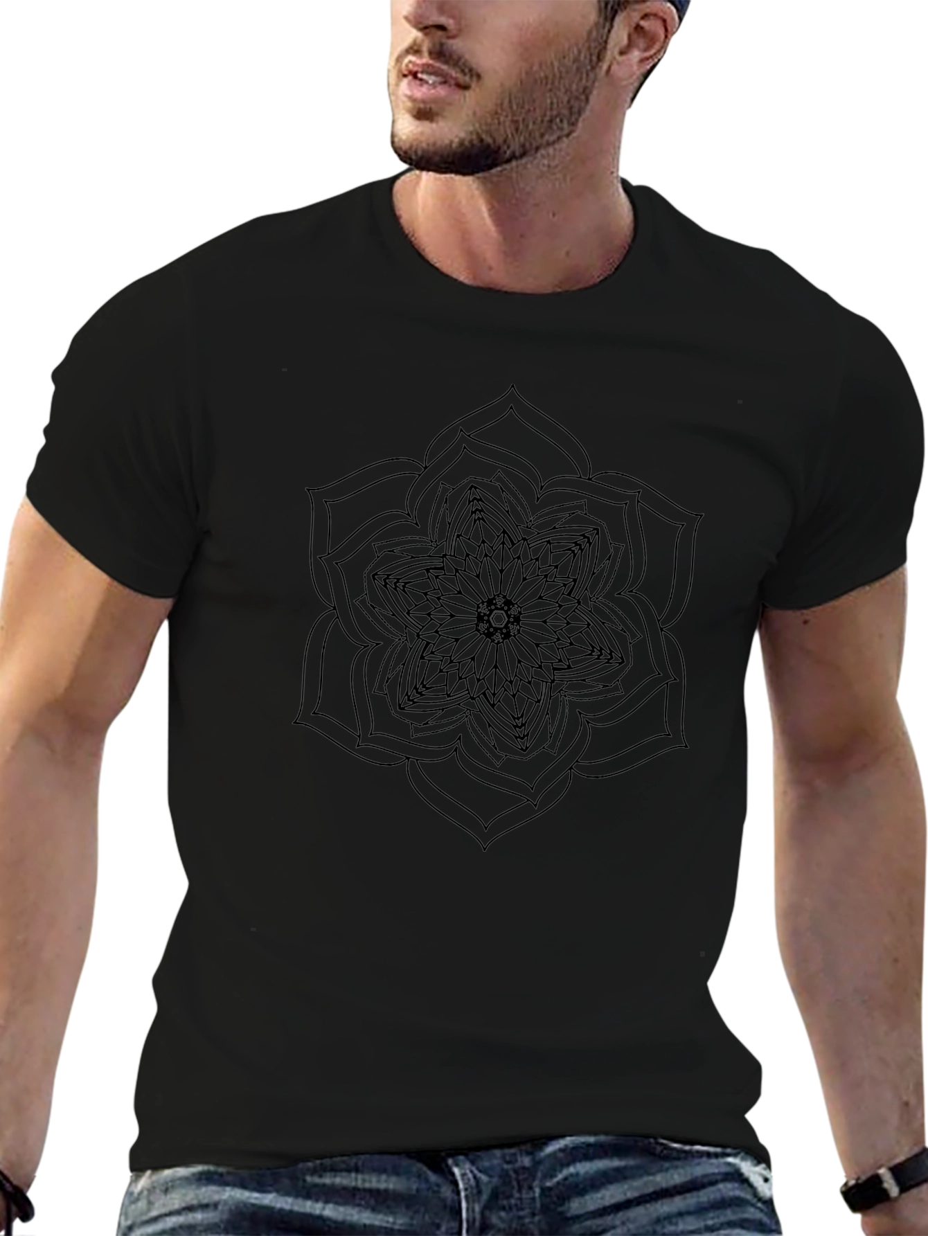 Black Mandala T-Shirt - Geometric Design