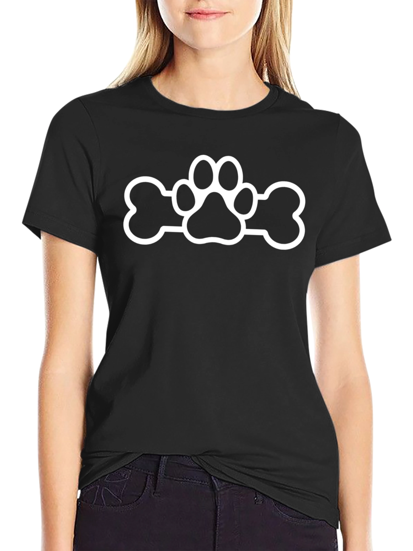 Dog Paw & Bone Graphic Tee - Black Cotton Comfort