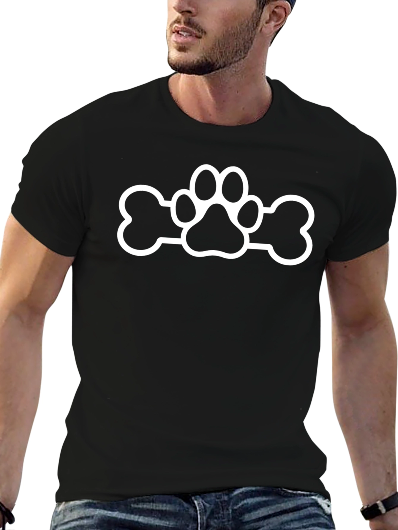 Dog Paw & Bone Graphic Tee - Black Cotton Comfort