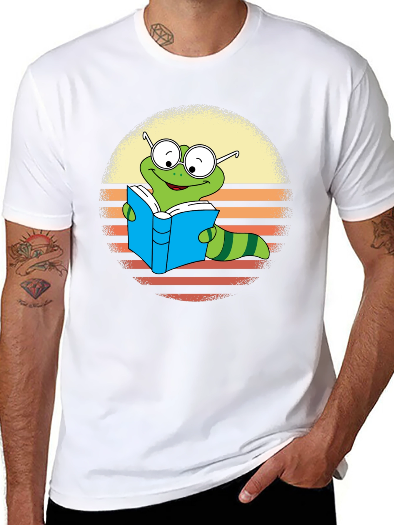 Bookworm Worm T-Shirt - Retro Reading Caterpillar Tee