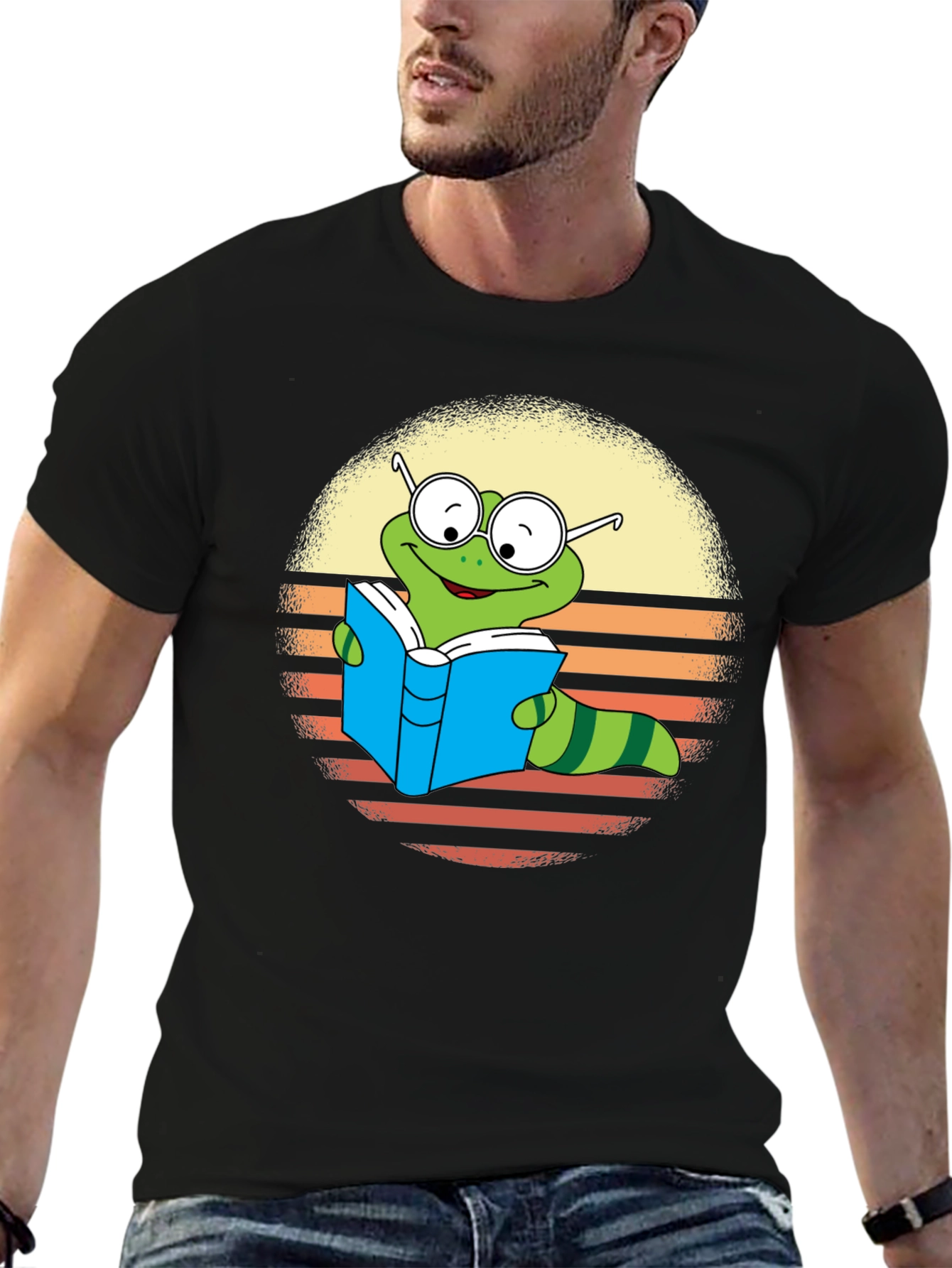 Bookworm Worm T-Shirt - Retro Reading Caterpillar Tee