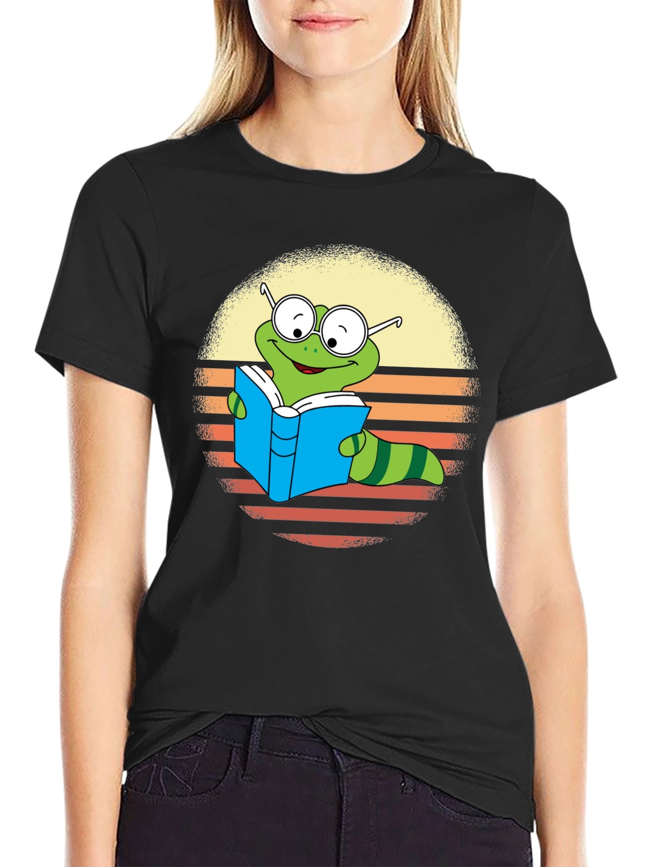Bookworm Worm T-Shirt - Retro Reading Caterpillar Tee