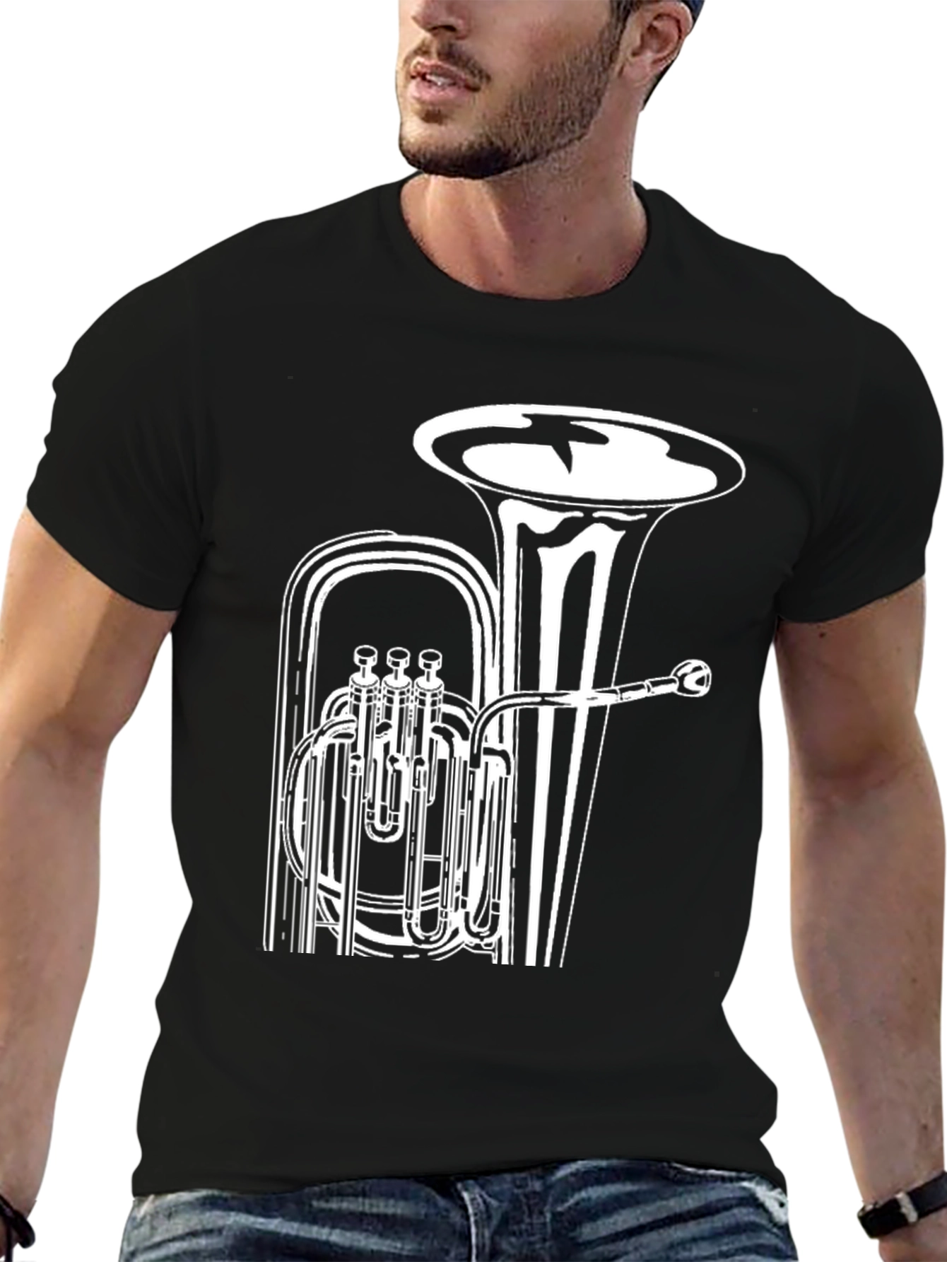 Black T-Shirt with Tuba Design