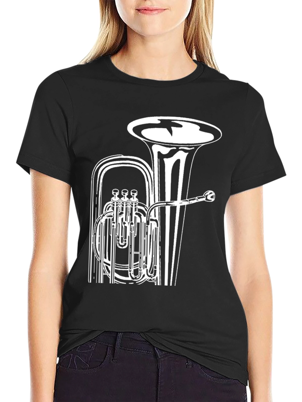 Black T-Shirt with Tuba Design