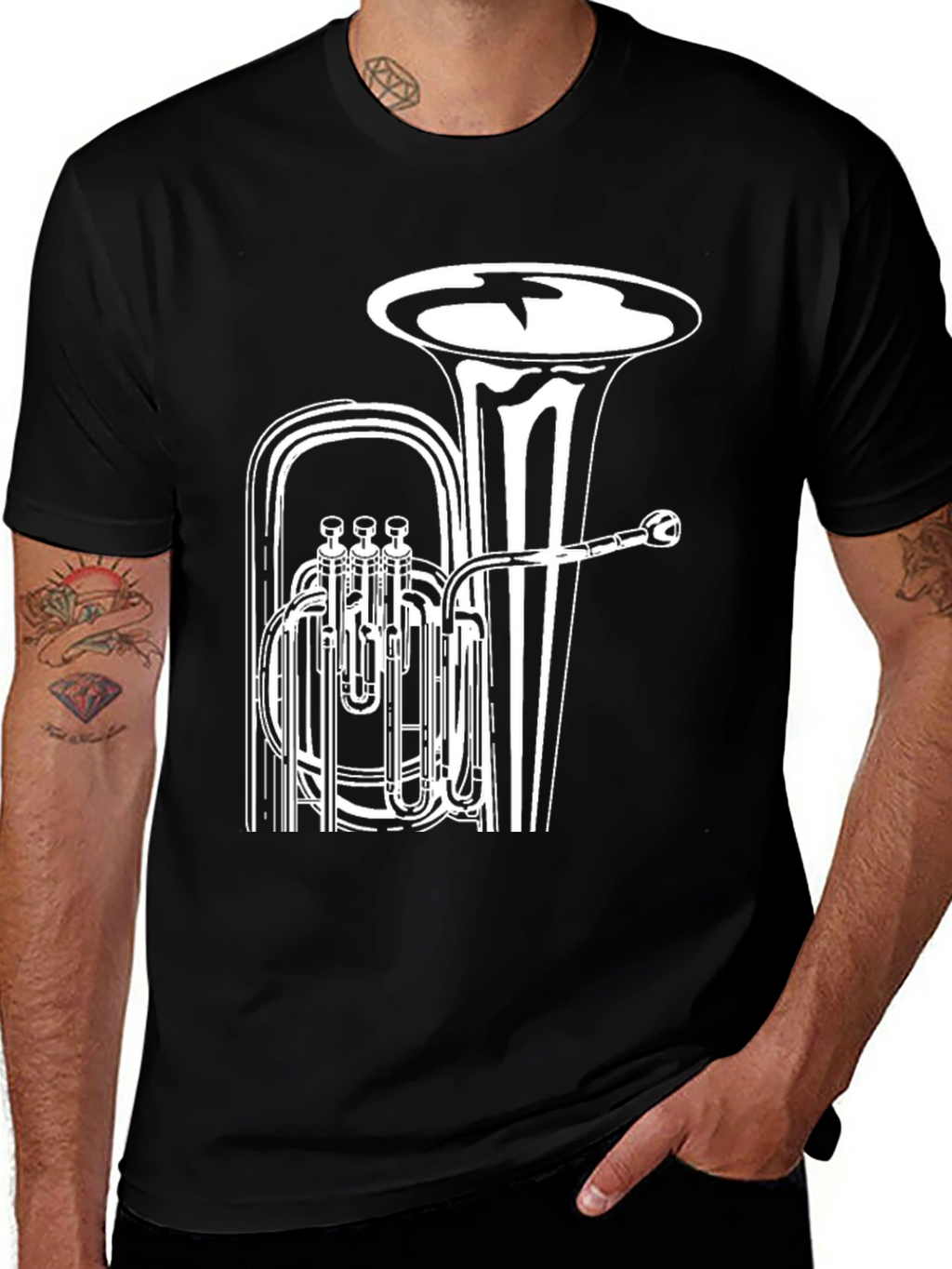 Black T-Shirt with Tuba Design