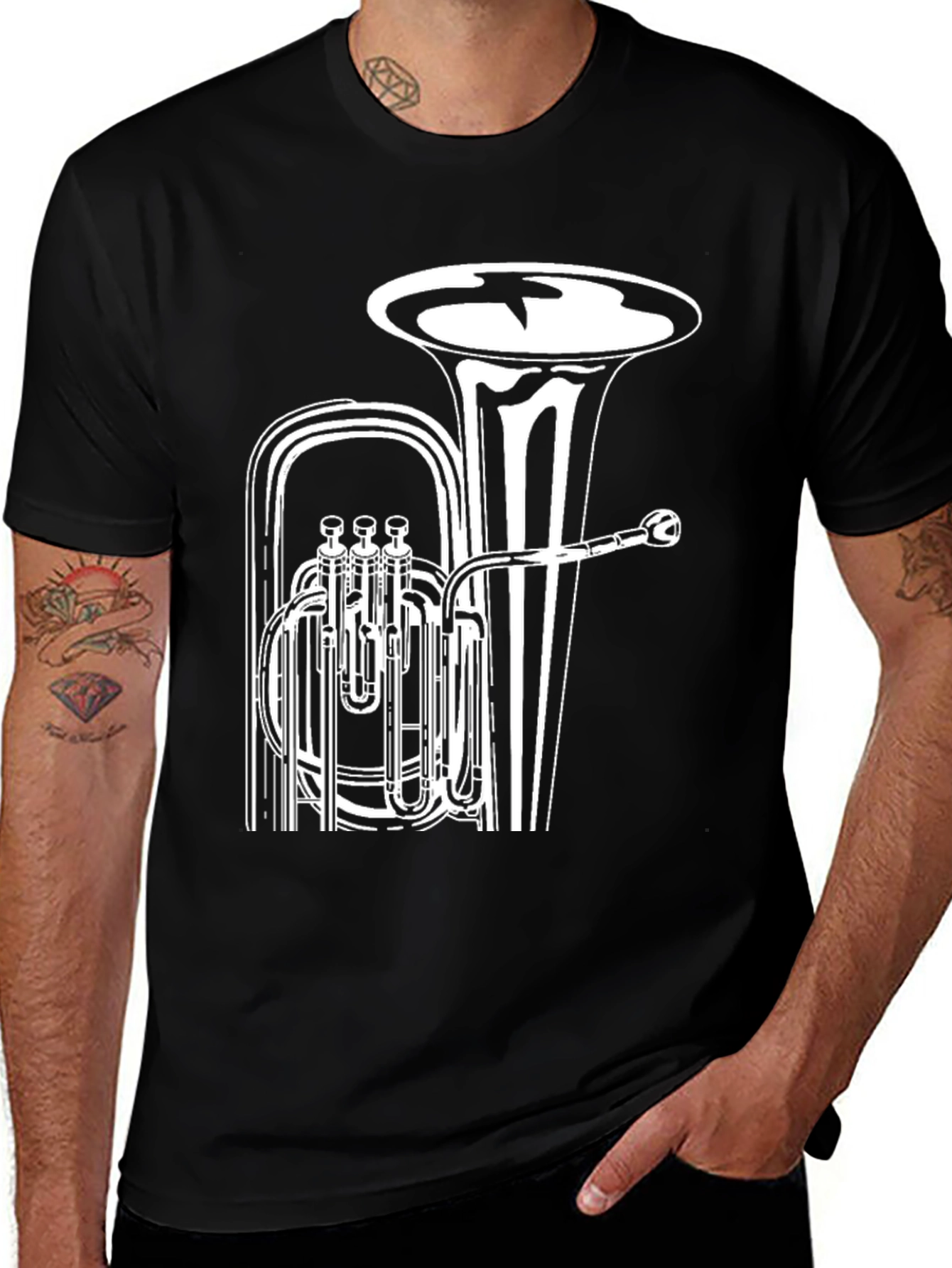 Black T-Shirt with Tuba Design