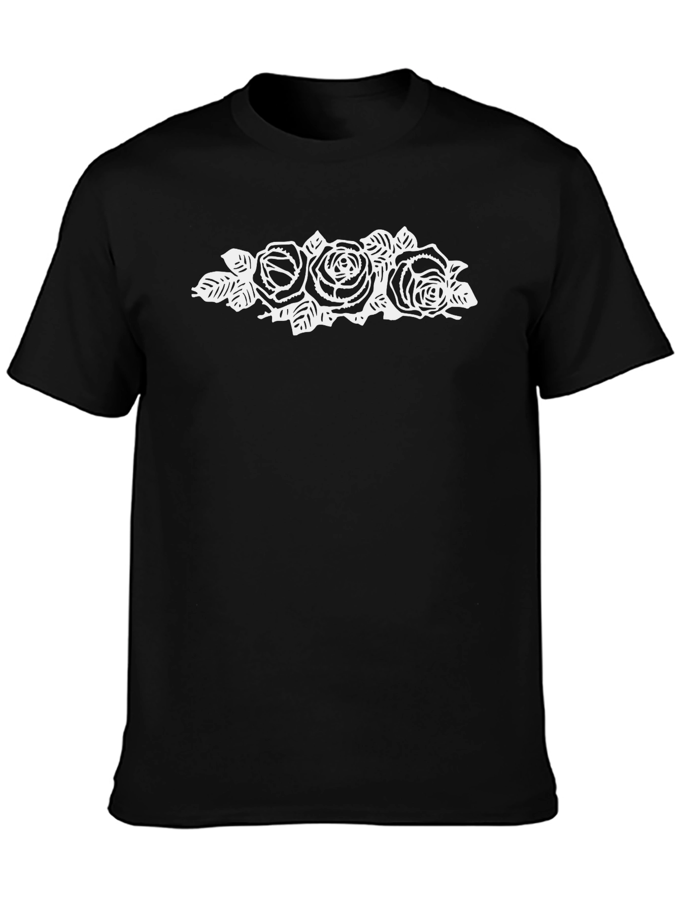 Black Graphic Tee with Rose Design