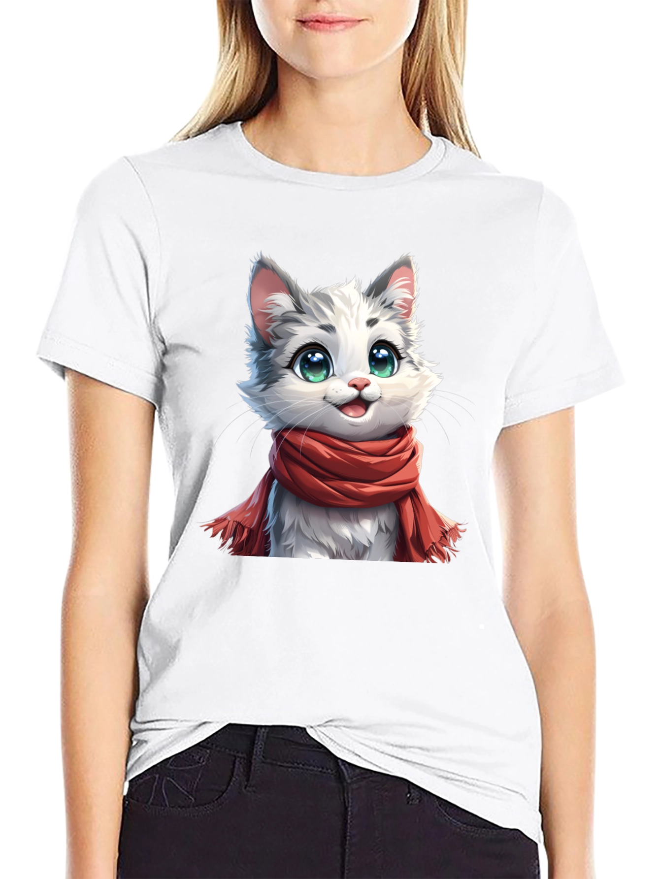 Cat in Scarf Graphic Tee