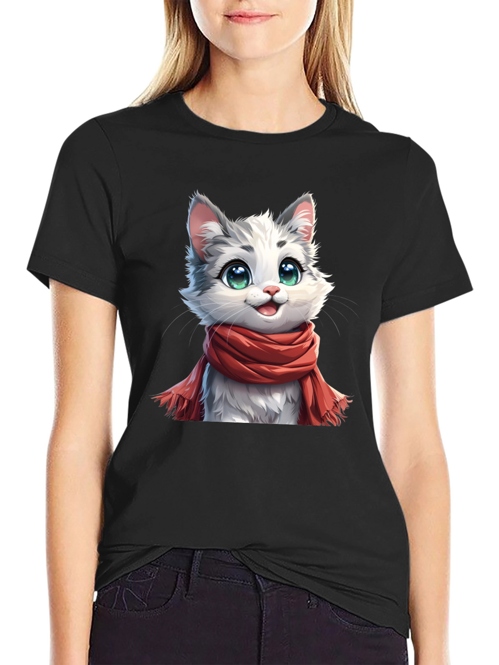 Cat in Scarf Graphic Tee