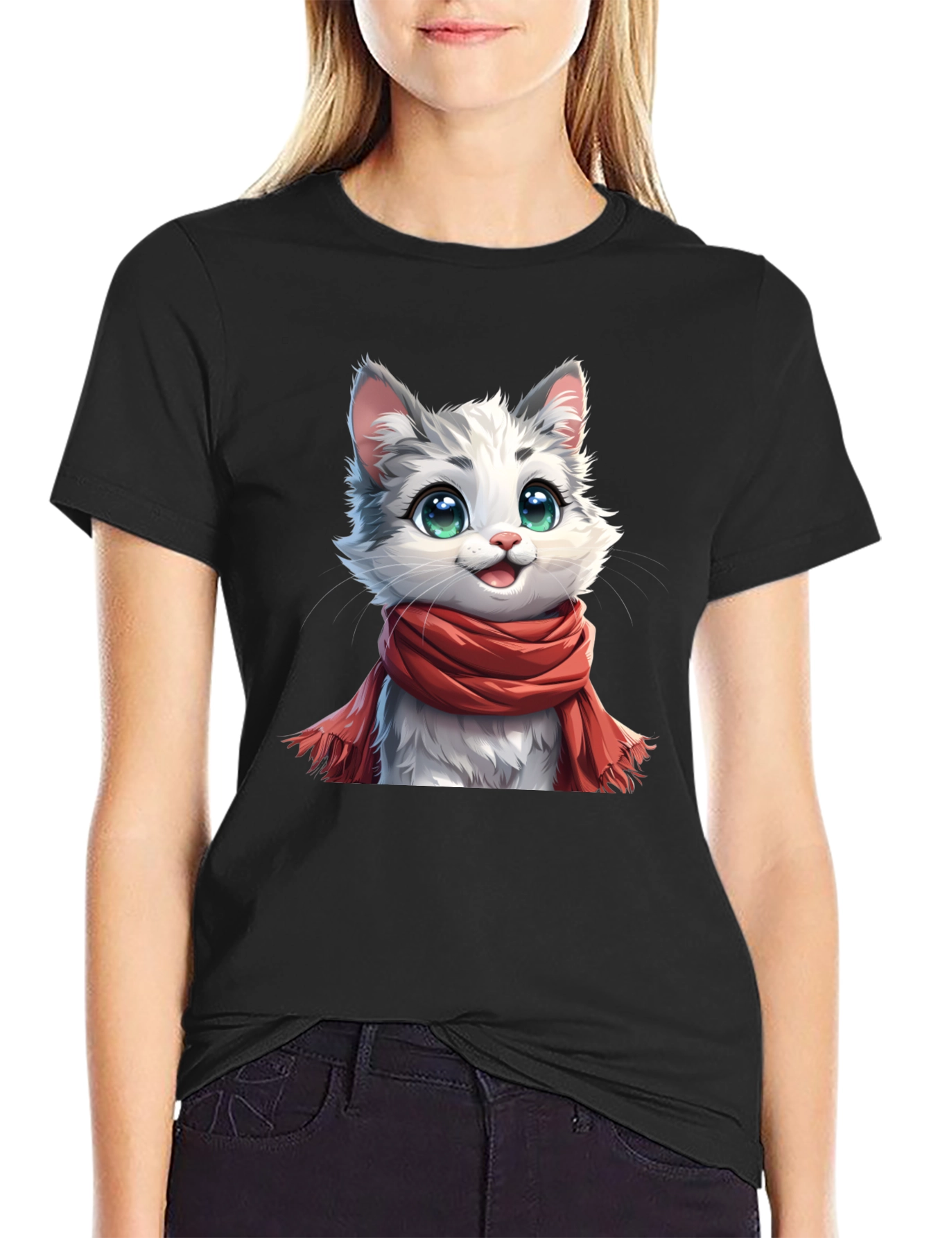 Cat in Scarf Graphic Tee