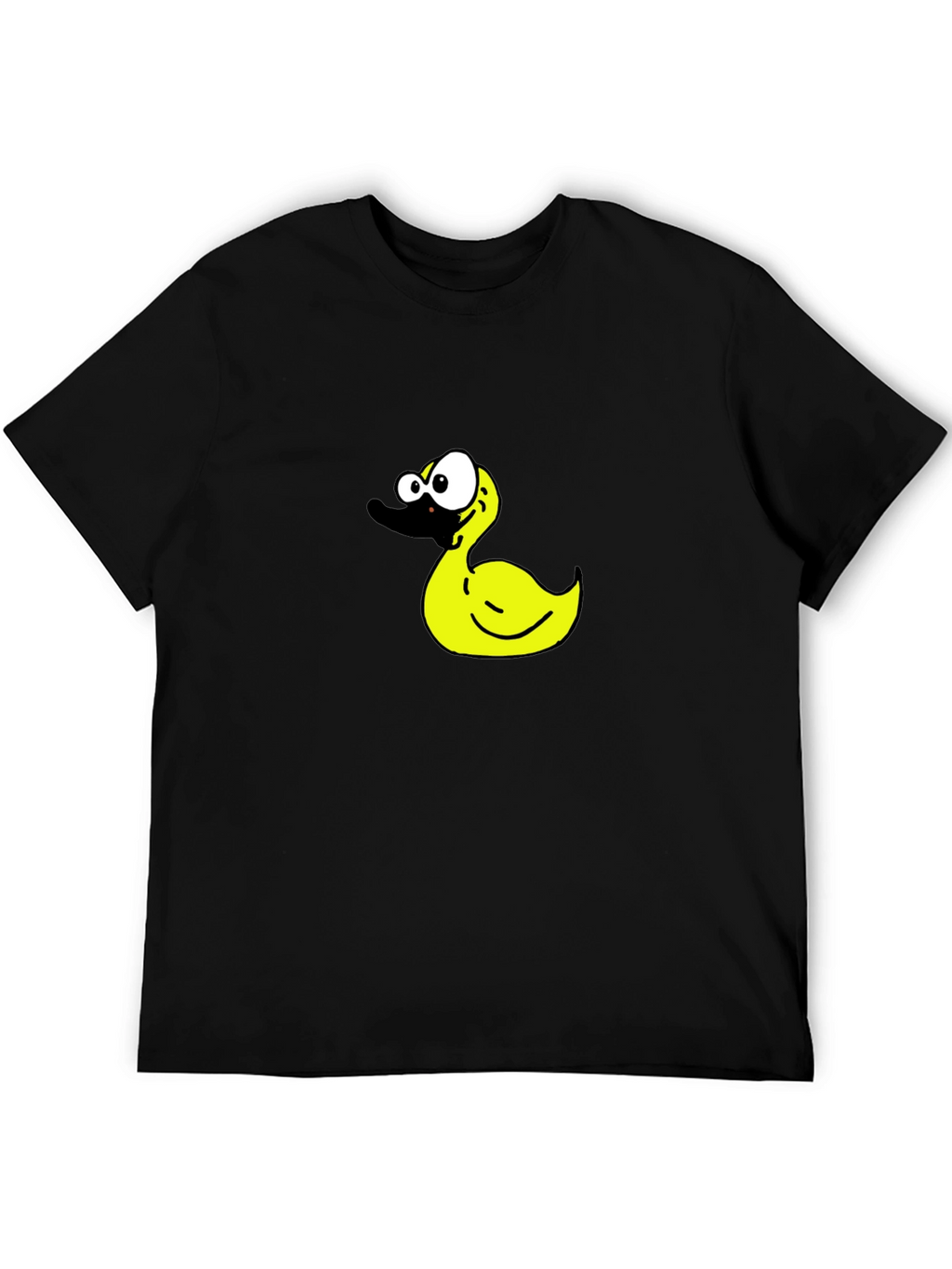 Black T-Shirt with Cartoon Duck Graphic