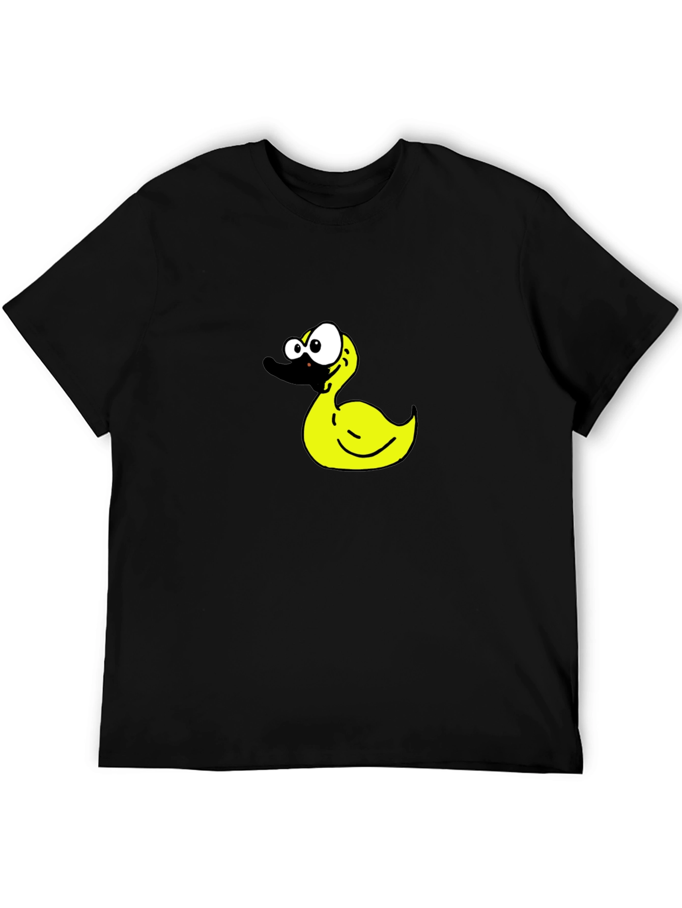 Black T-Shirt with Cartoon Duck Graphic