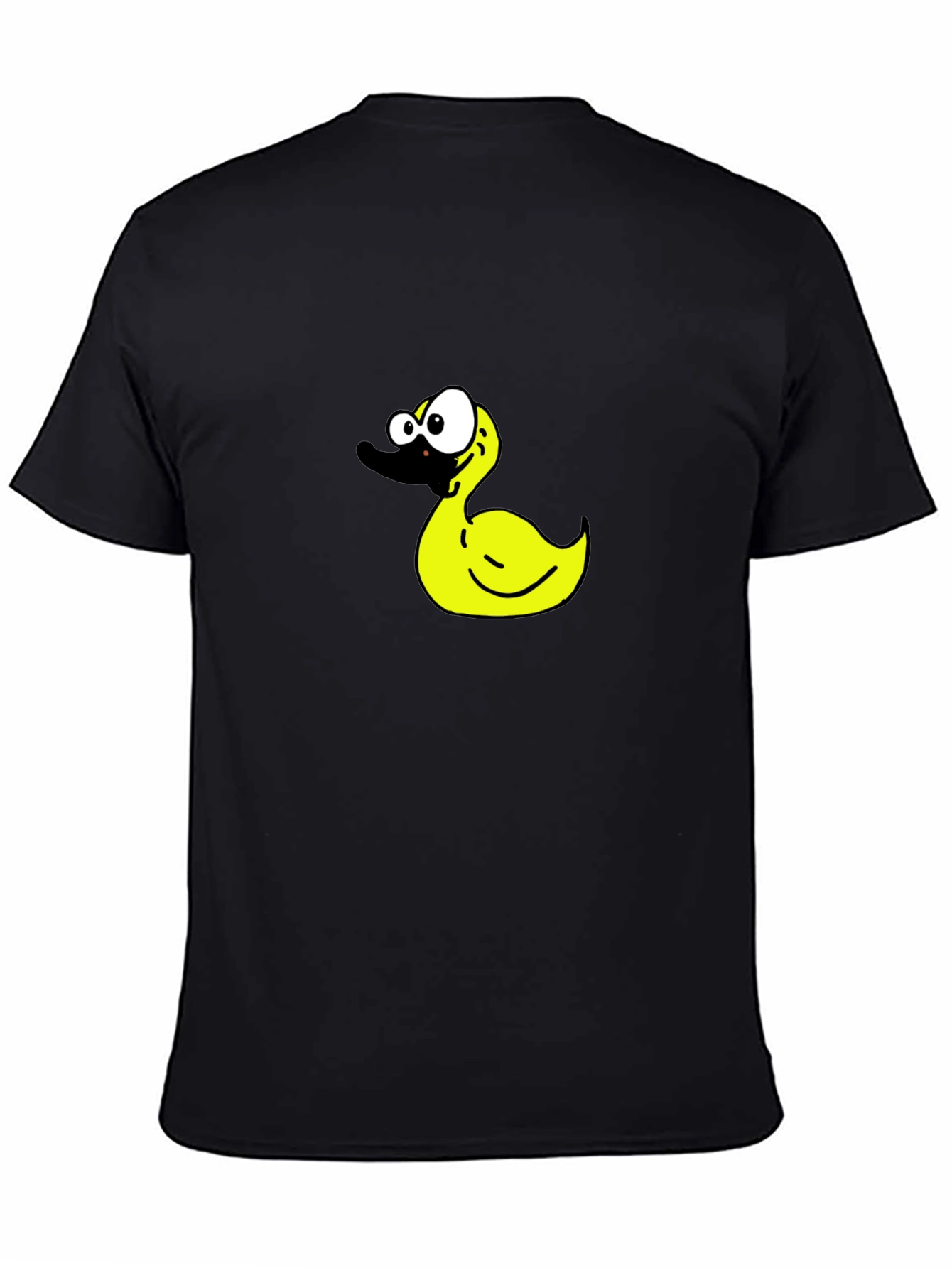 Black T-Shirt with Cartoon Duck Graphic