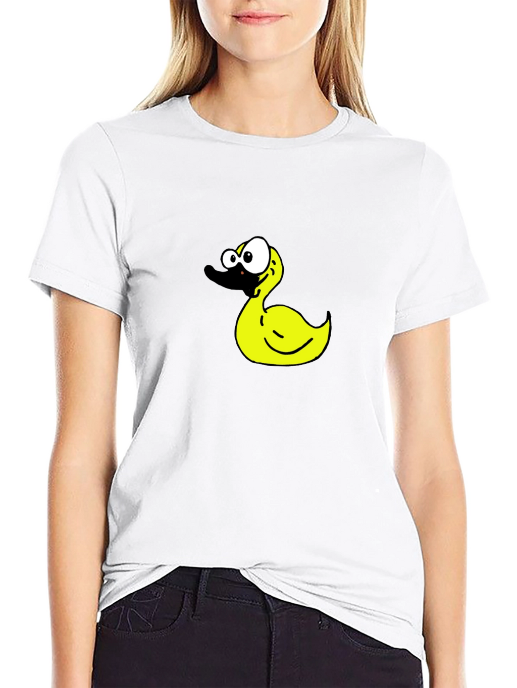 Black T-Shirt with Cartoon Duck Graphic