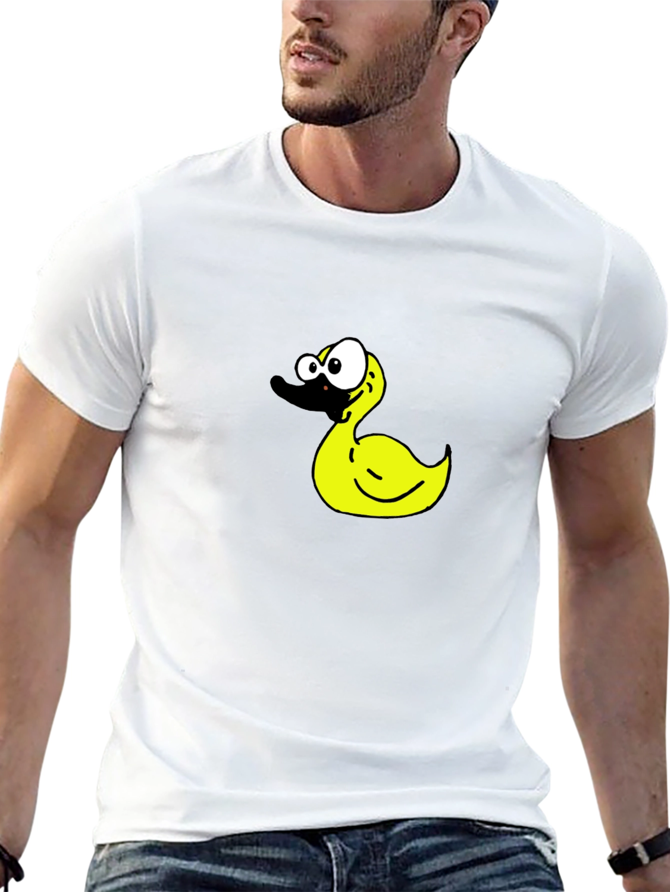 Black T-Shirt with Cartoon Duck Graphic