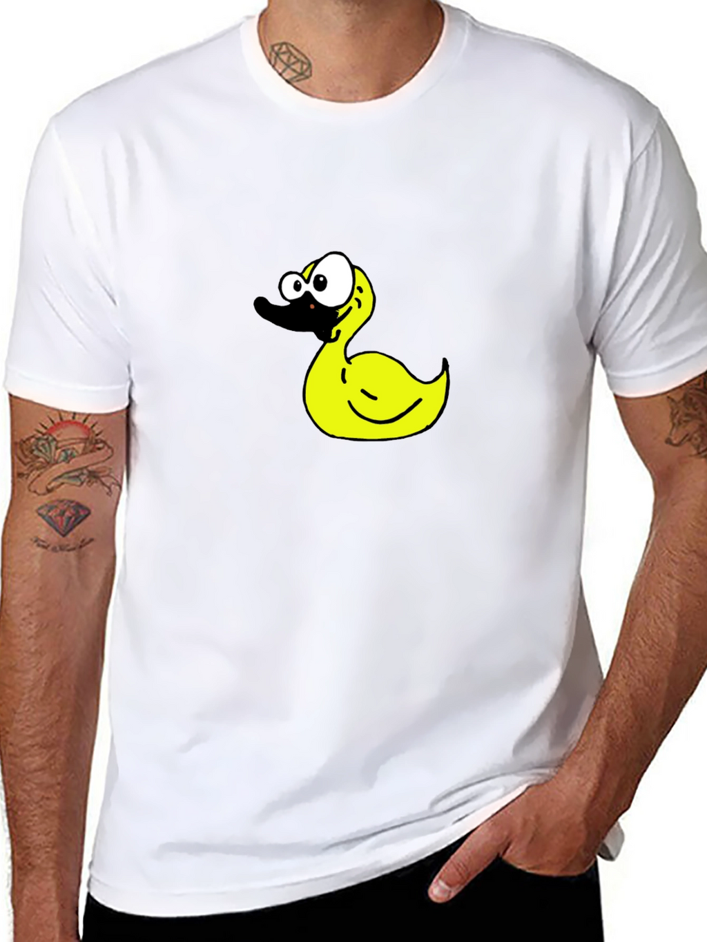 Black T-Shirt with Cartoon Duck Graphic