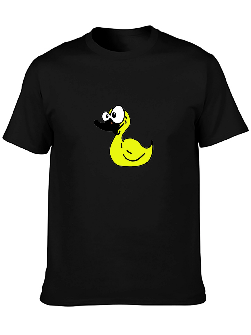 Black T-Shirt with Cartoon Duck Graphic