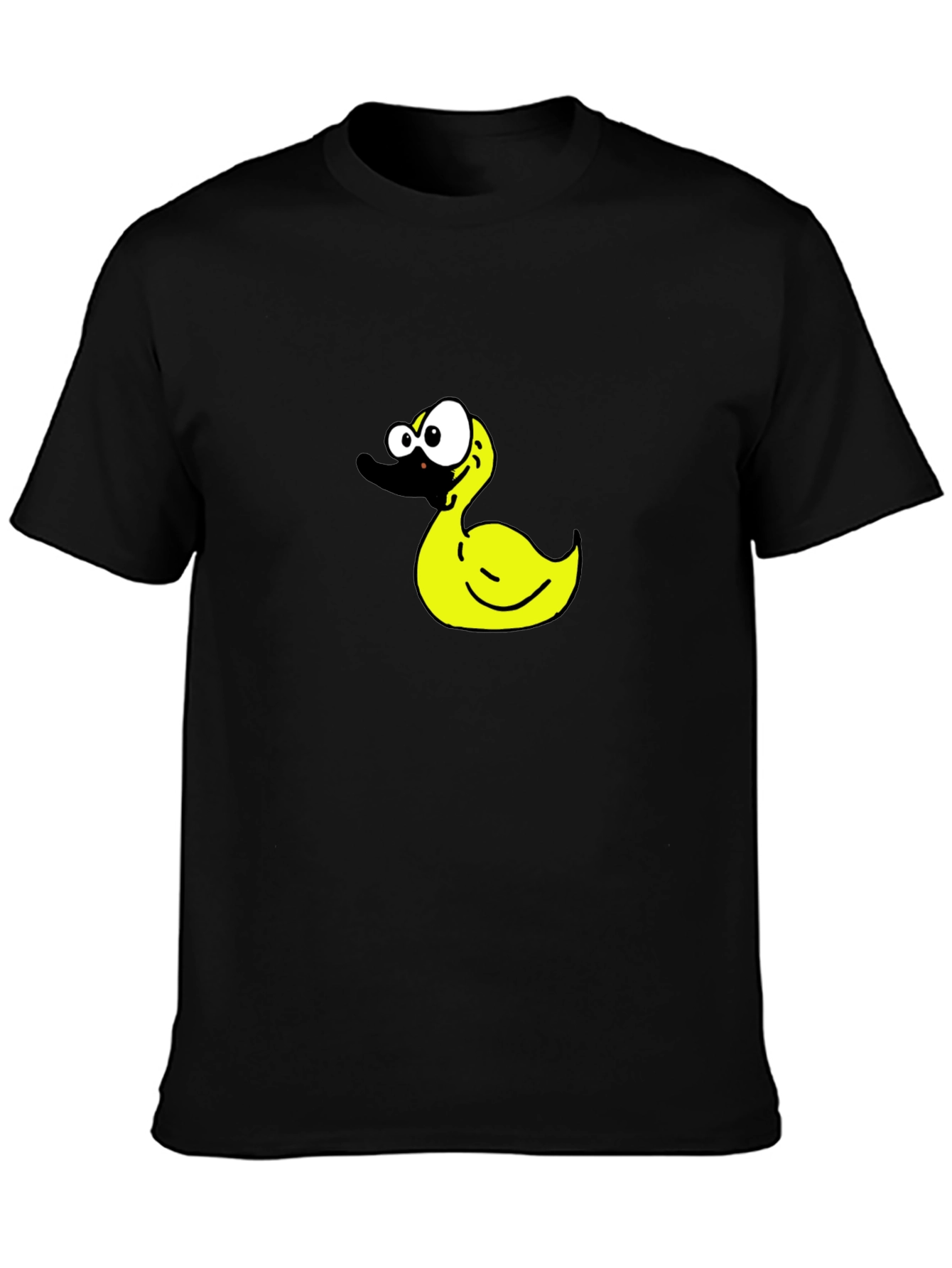 Black T-Shirt with Cartoon Duck Graphic